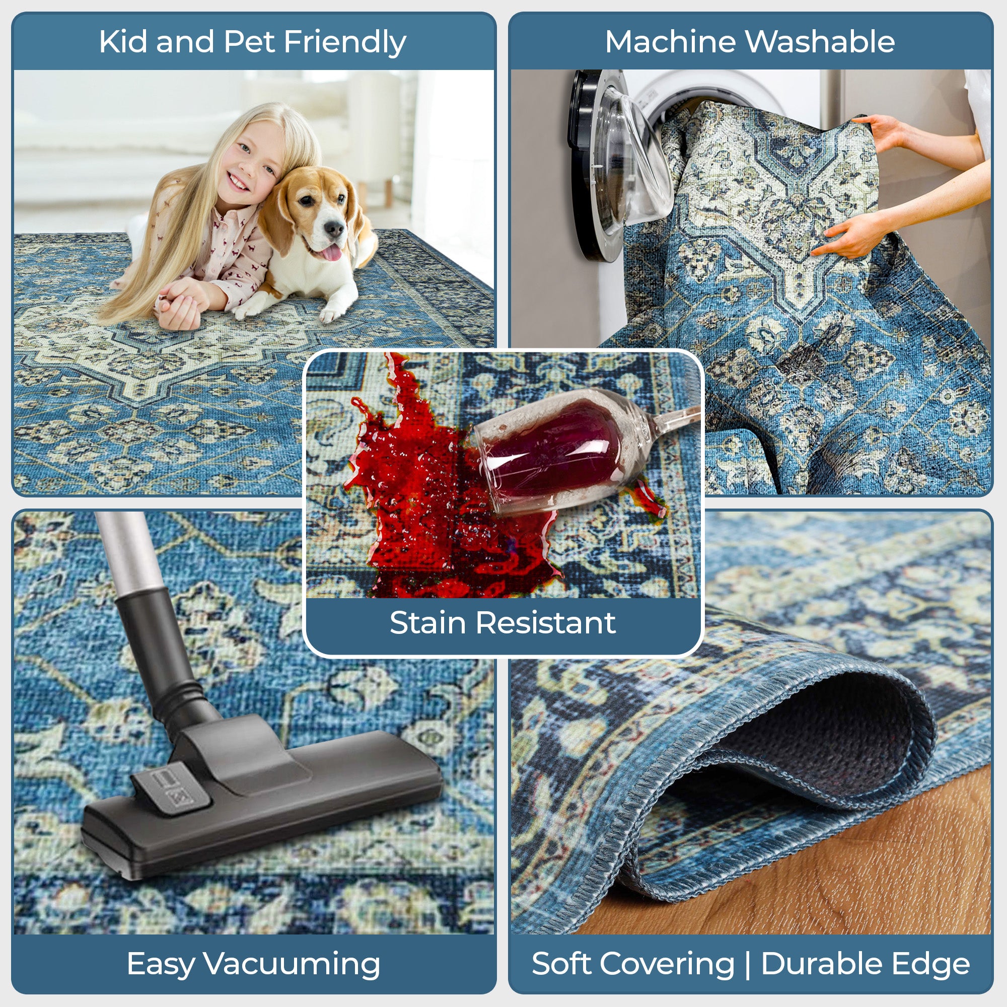 Jay Damask Medallion Bordered Washable Indoor Area Rug or Runner - Omnigoodsstore