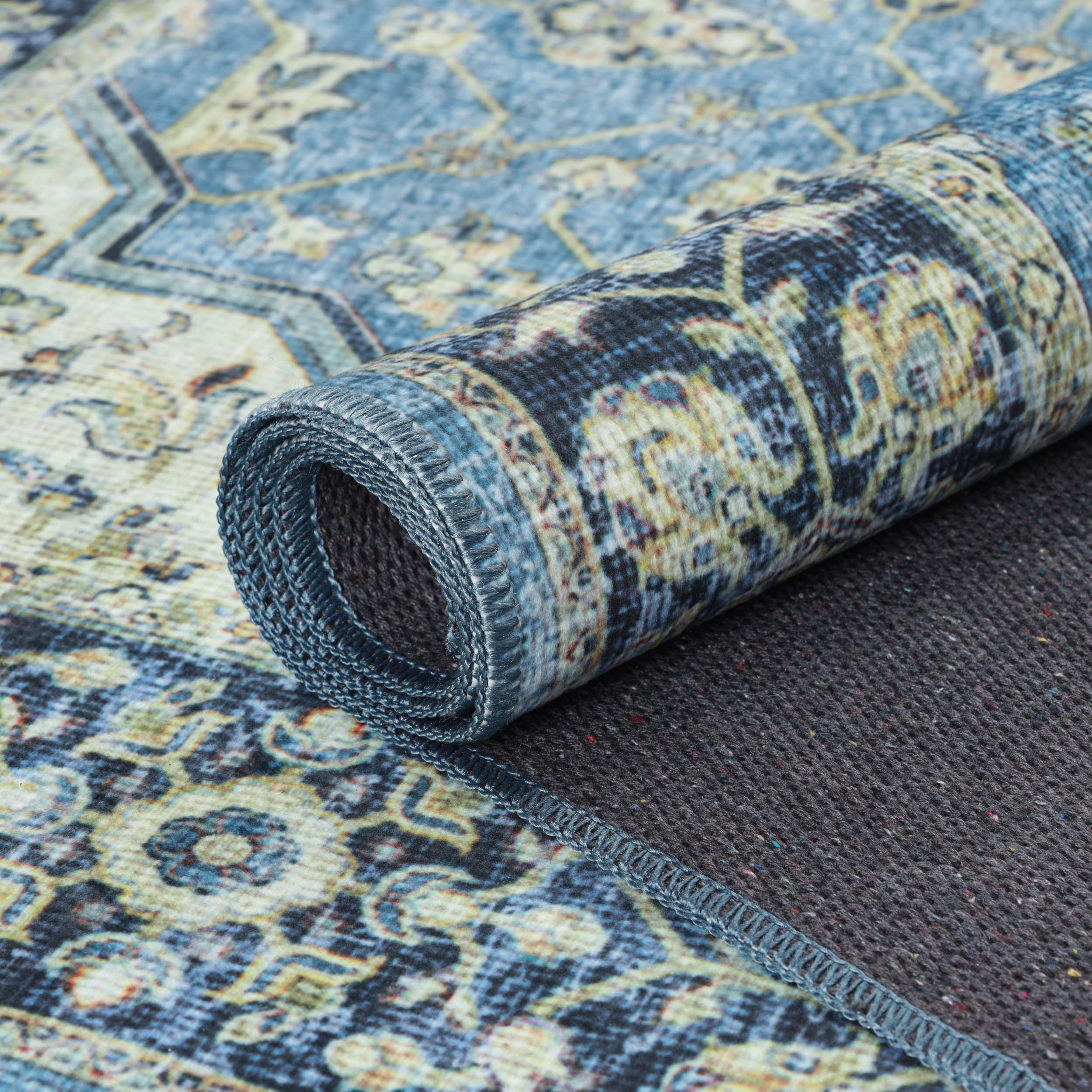 Jay Damask Medallion Bordered Washable Indoor Area Rug or Runner - Omnigoodsstore