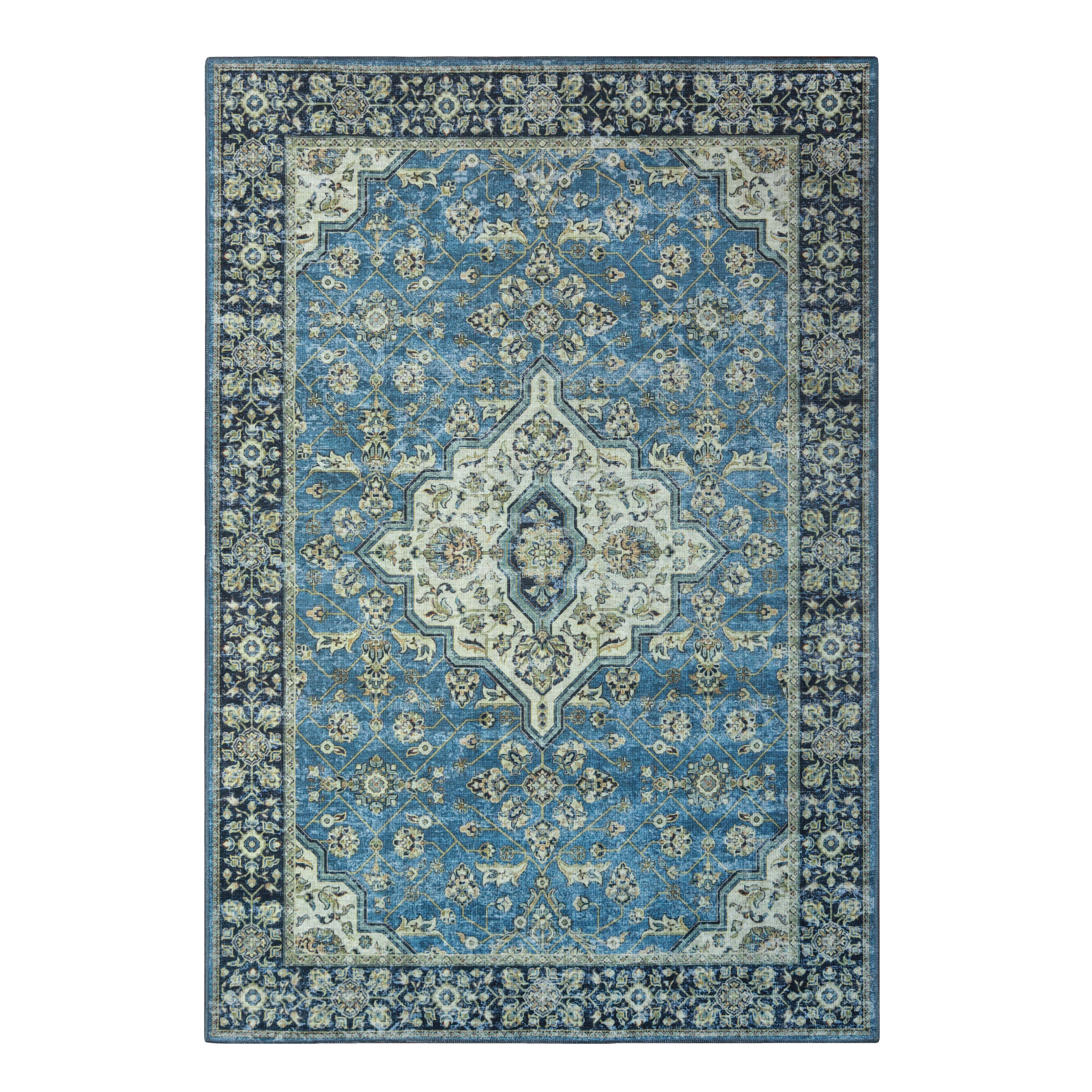 Jay Damask Medallion Bordered Washable Indoor Area Rug or Runner - Omnigoodsstore