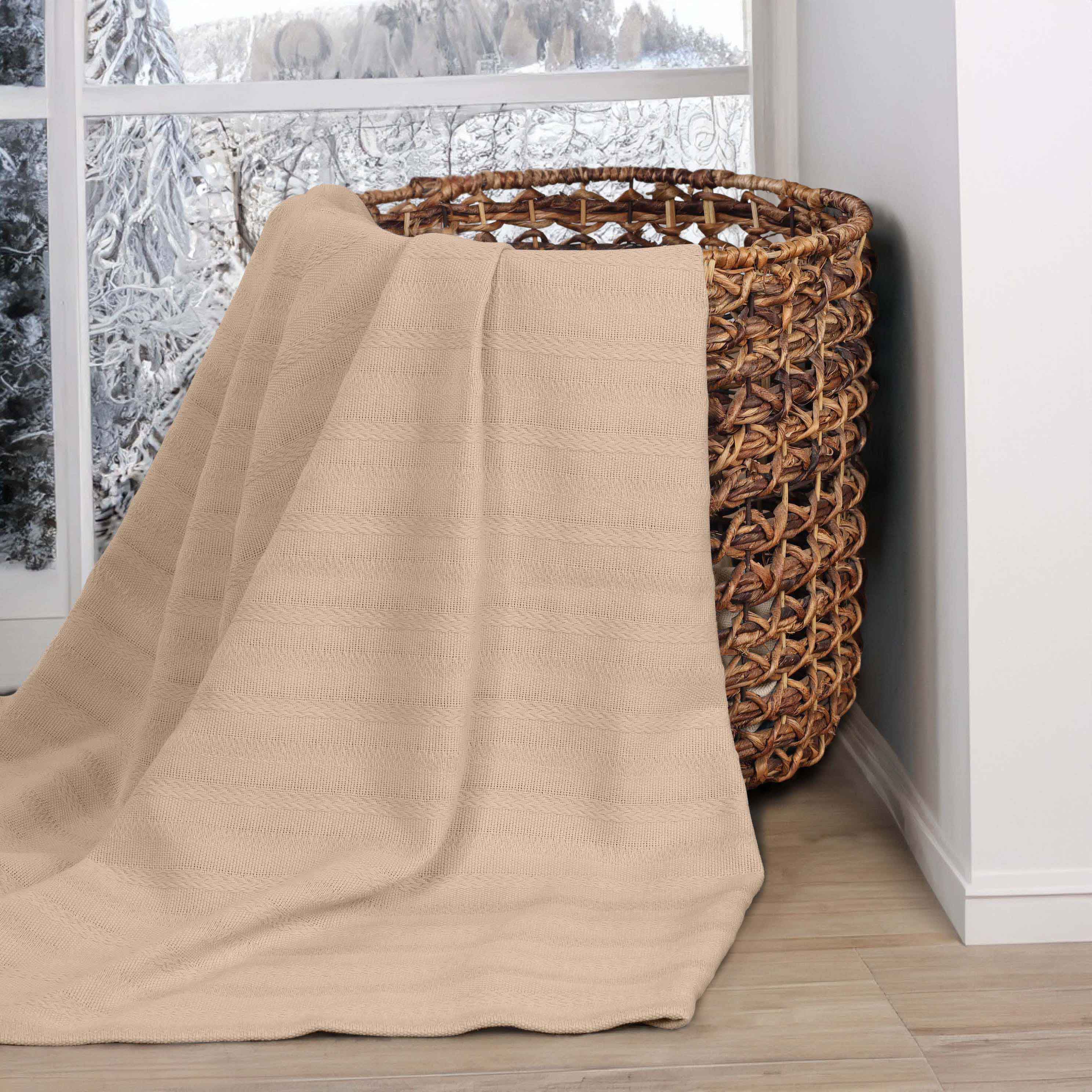 Clara Cotton Textured Striped Lightweight Woven Blanket - Omnigoodsstore