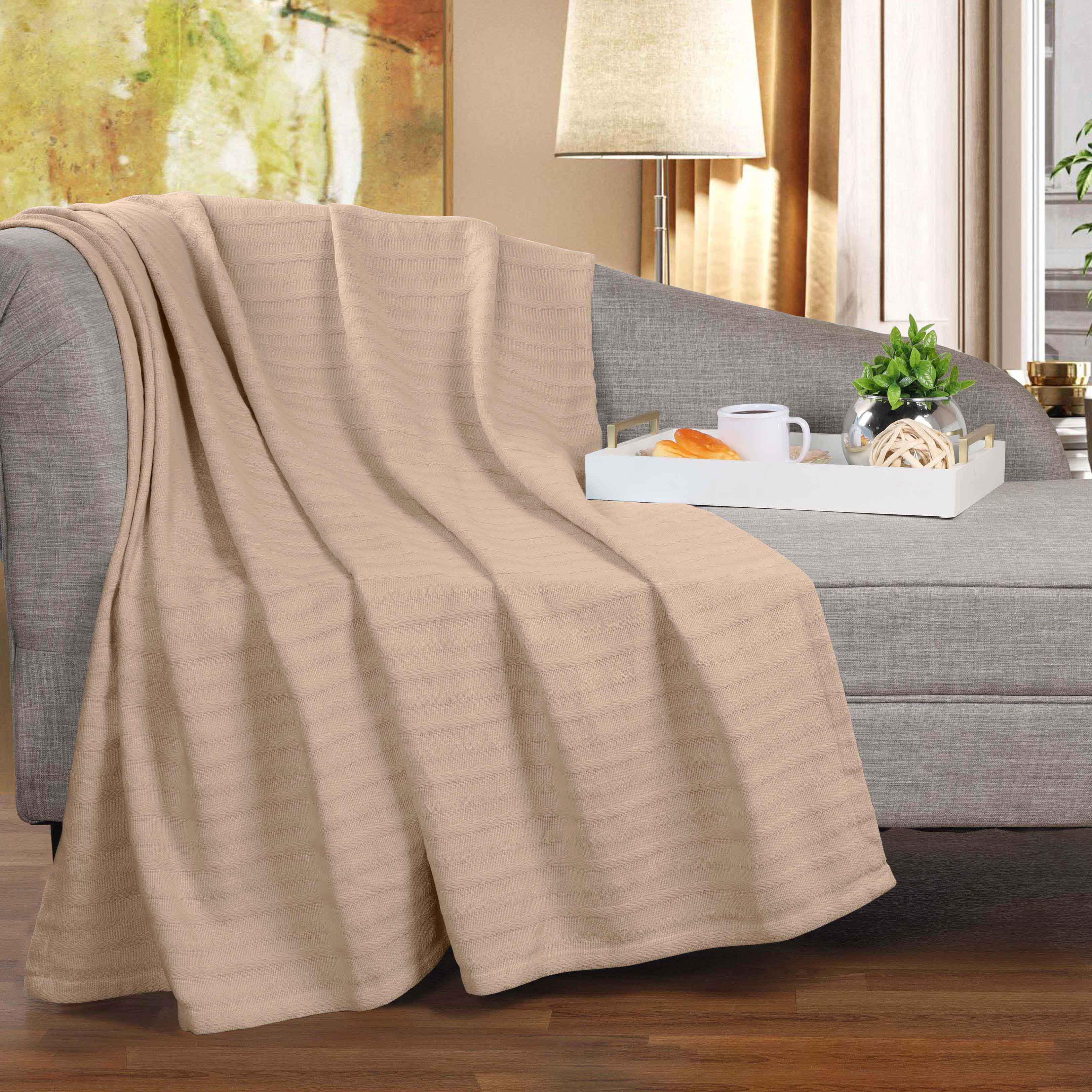 Clara Cotton Textured Striped Lightweight Woven Blanket - Omnigoodsstore