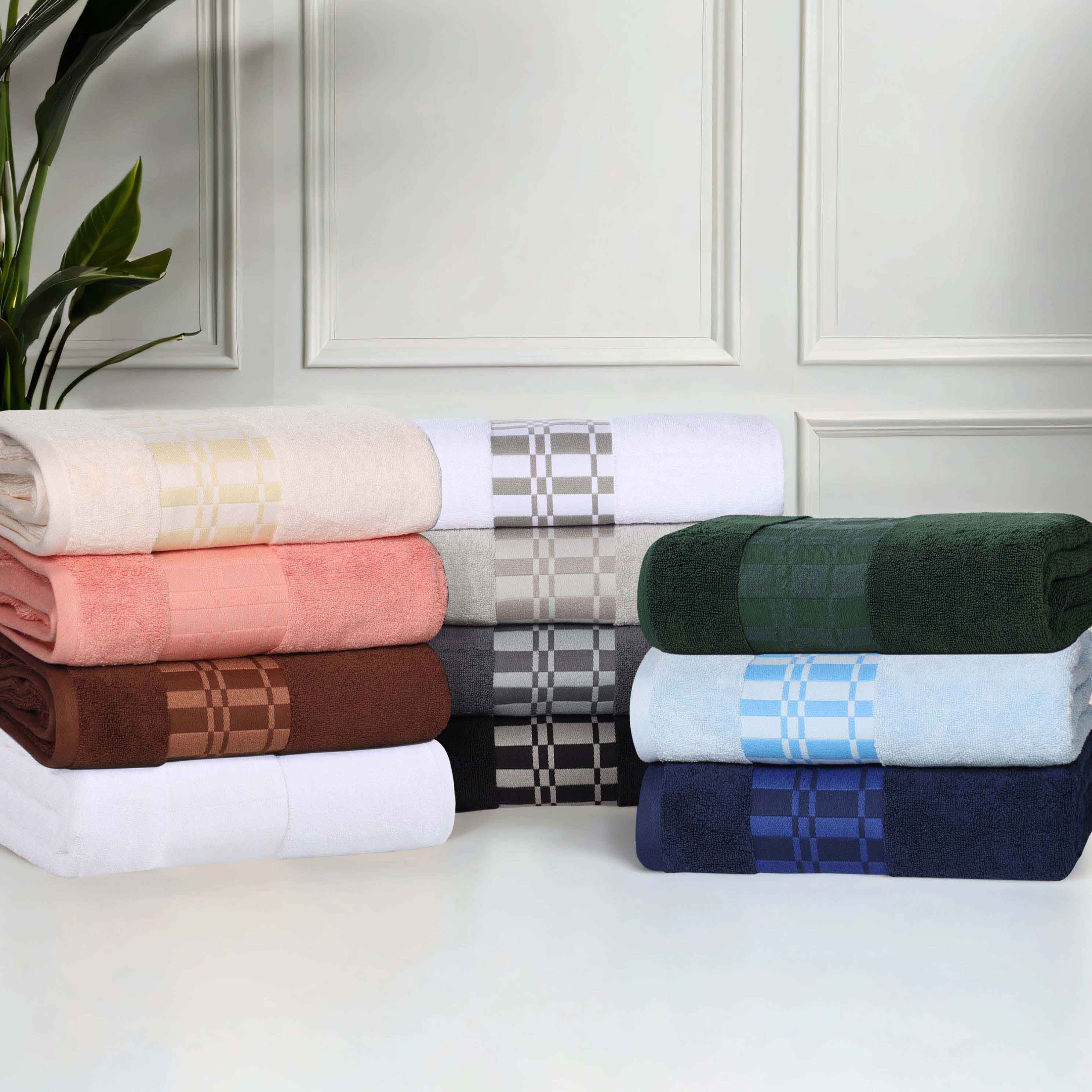 Larissa Cotton Geometric Embroidered Border Bath Towels, Set of 4 - Omnigoodsstore