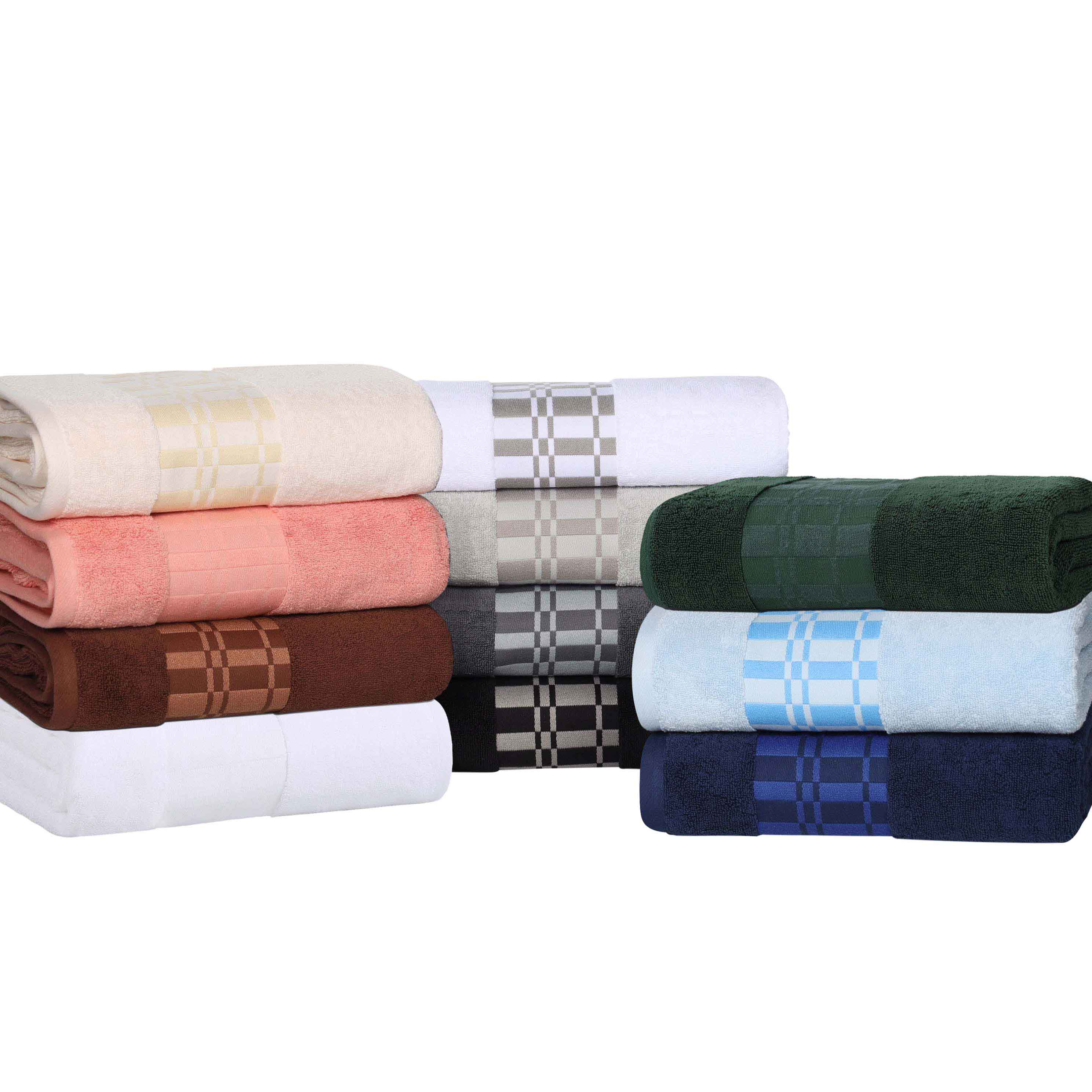 Larissa Cotton Geometric Embroidered Border Bath Towels, Set of 4 - Omnigoodsstore