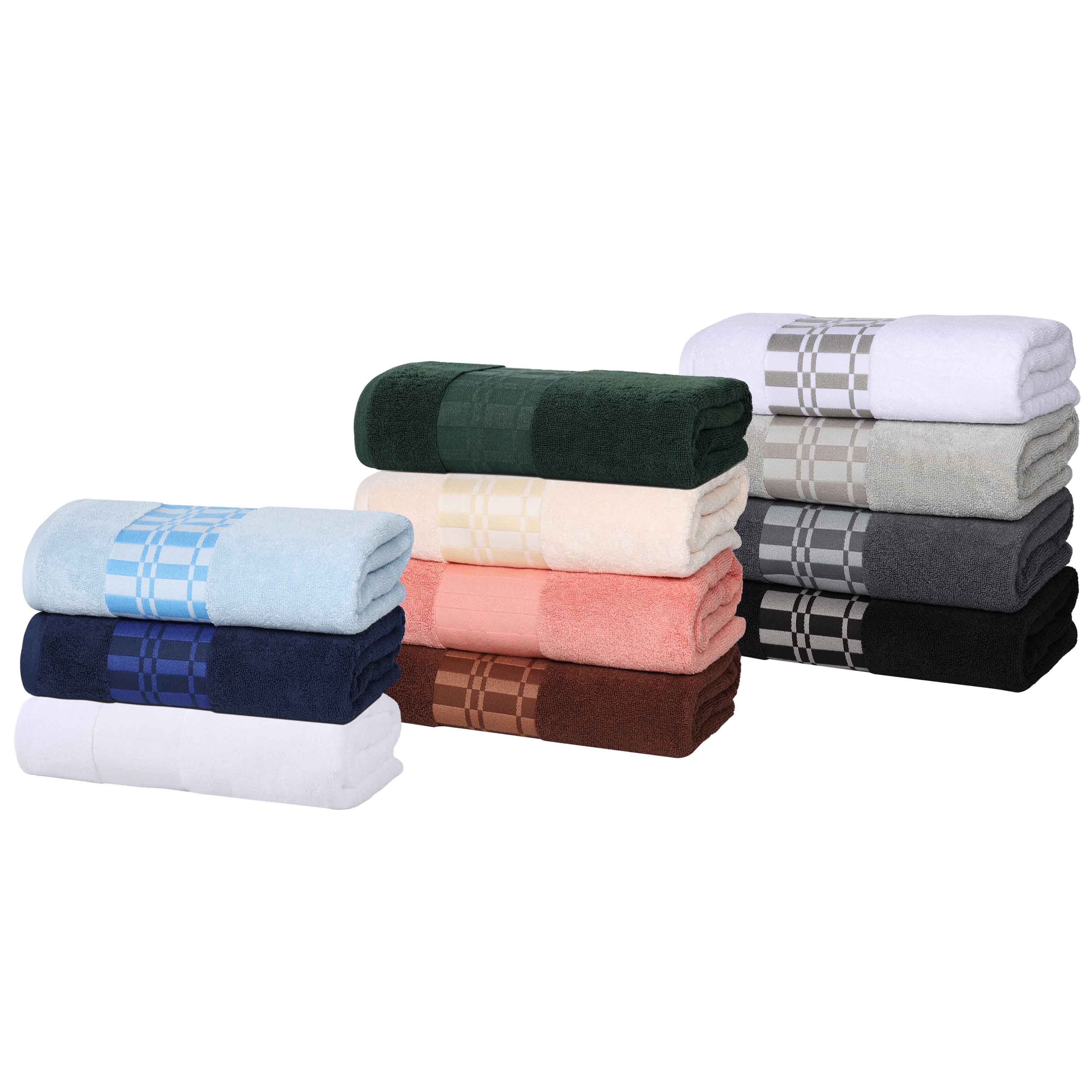 Larissa Cotton Geometric Embroidered Border Bath Towels, Set of 4 - Omnigoodsstore