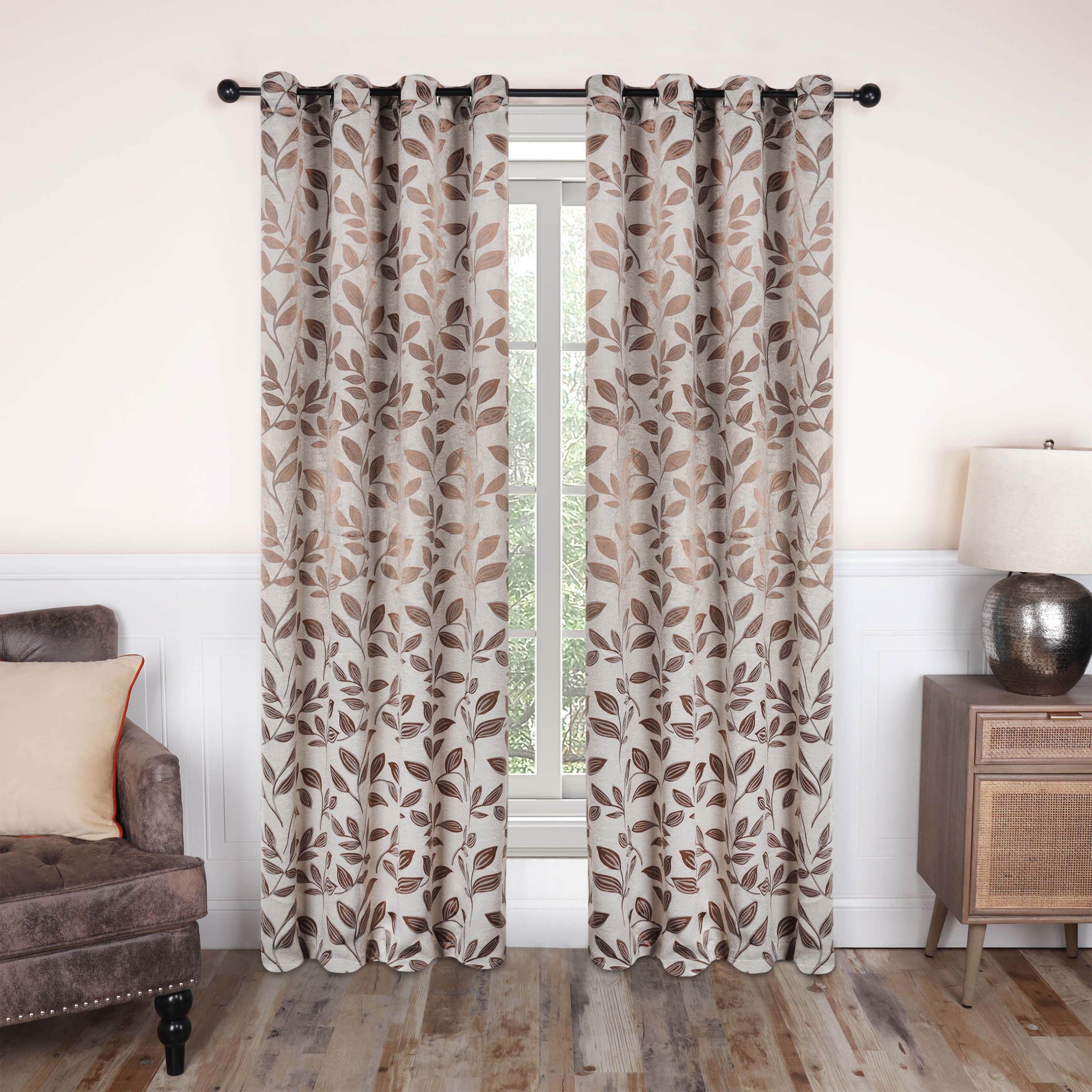 Leaves Machine Washable Room Darkening Blackout Curtains, Set of 2 - Omnigoodsstore