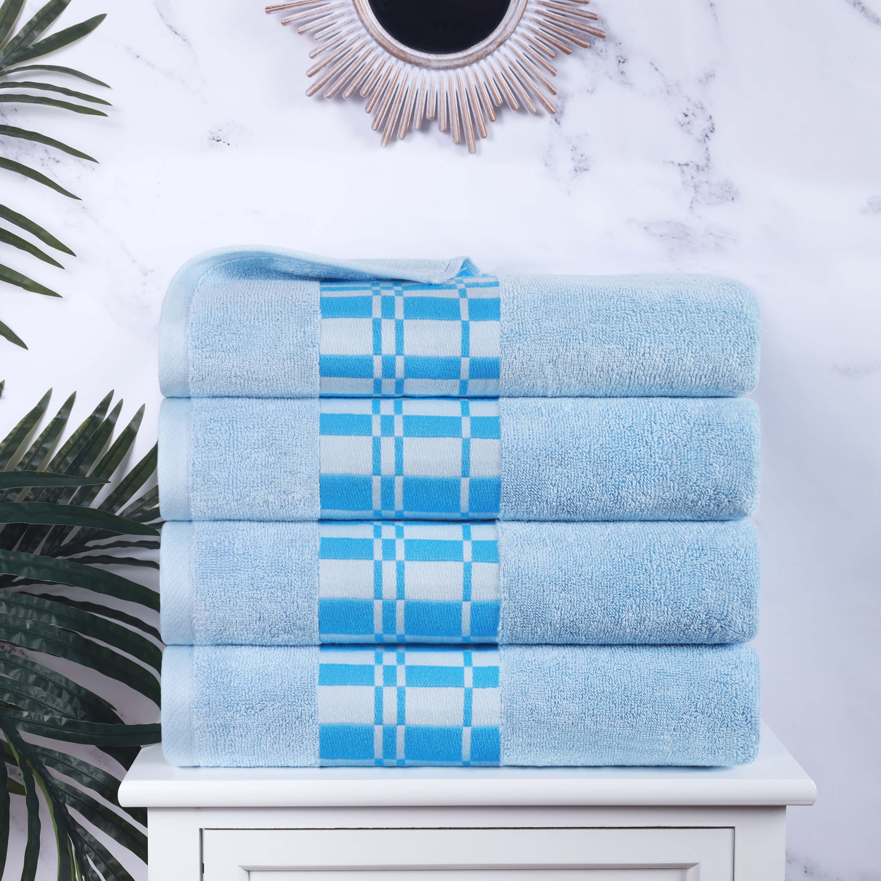Larissa Cotton Geometric Embroidered Border Bath Towels, Set of 4 - Omnigoodsstore