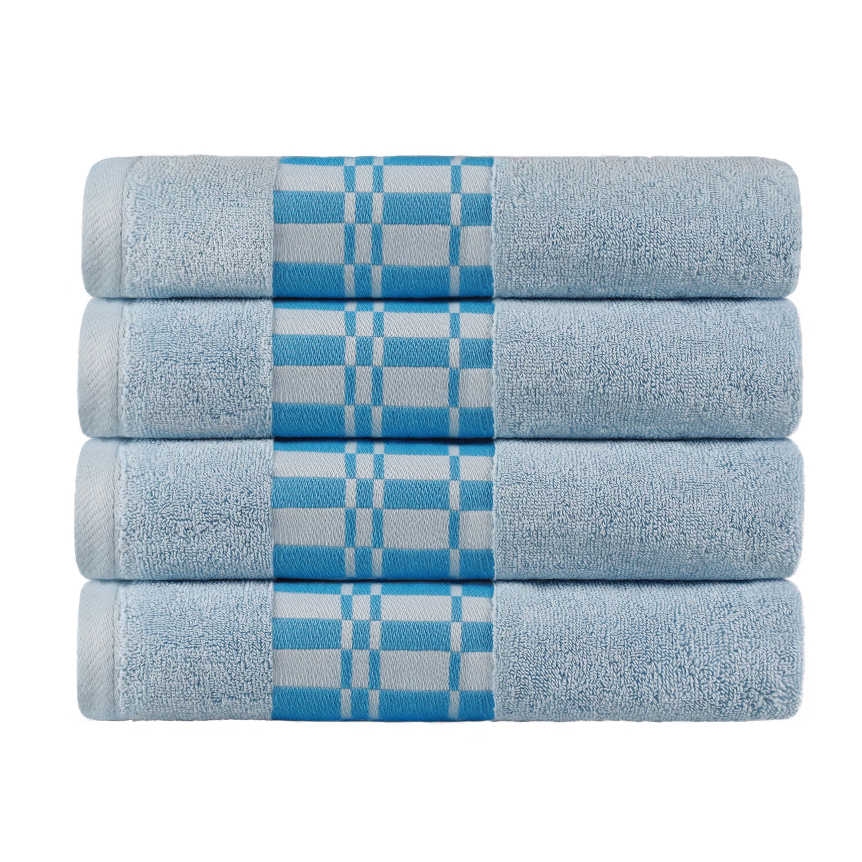 Larissa Cotton Geometric Embroidered Border Bath Towels, Set of 4 - Omnigoodsstore
