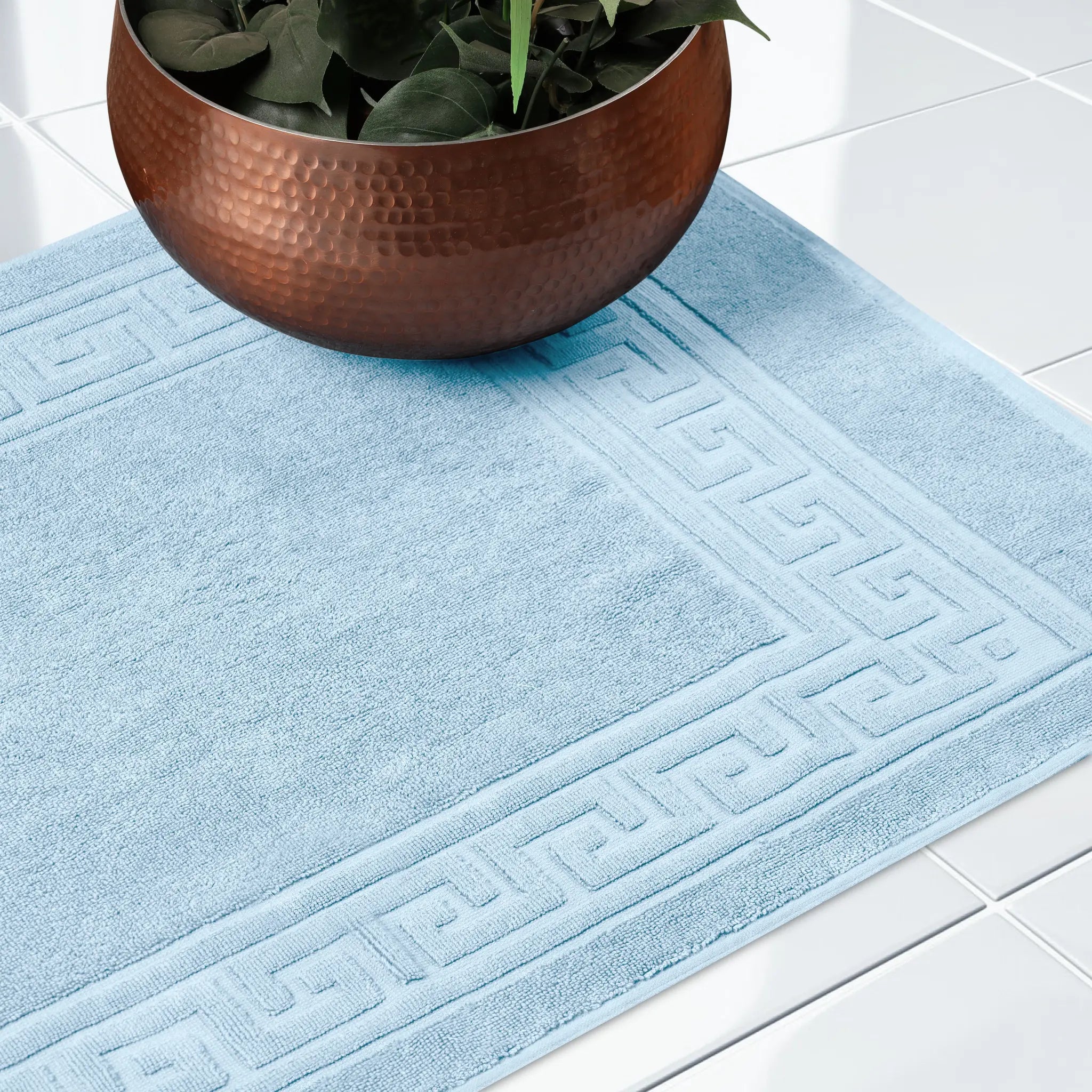 Cotton 2 Piece Greek Key Border Super Absorbent Bath Mat Set