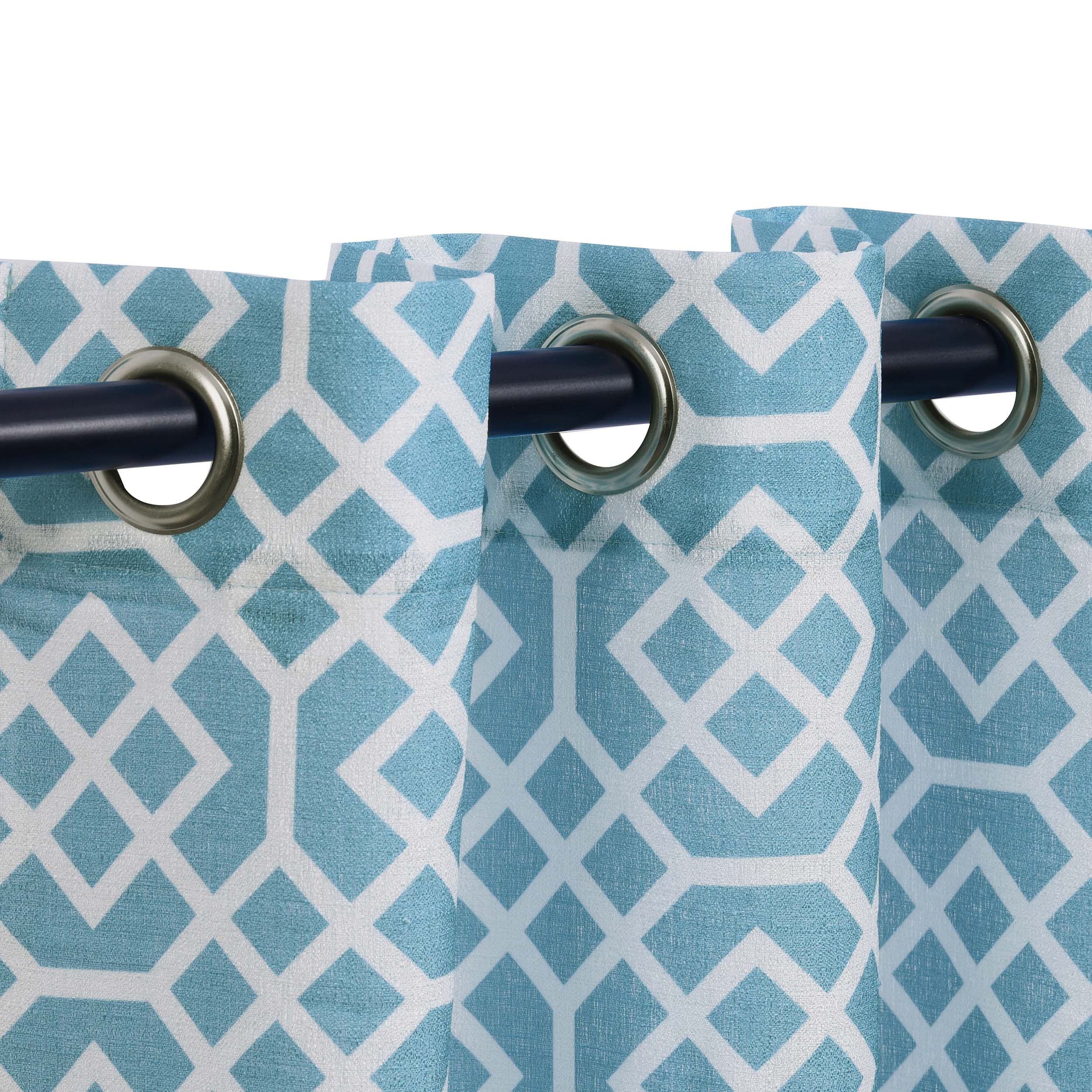 Printed Honey Comb Sheer Curtain Panel Set with Grommet Top Header - Omnigoodsstore