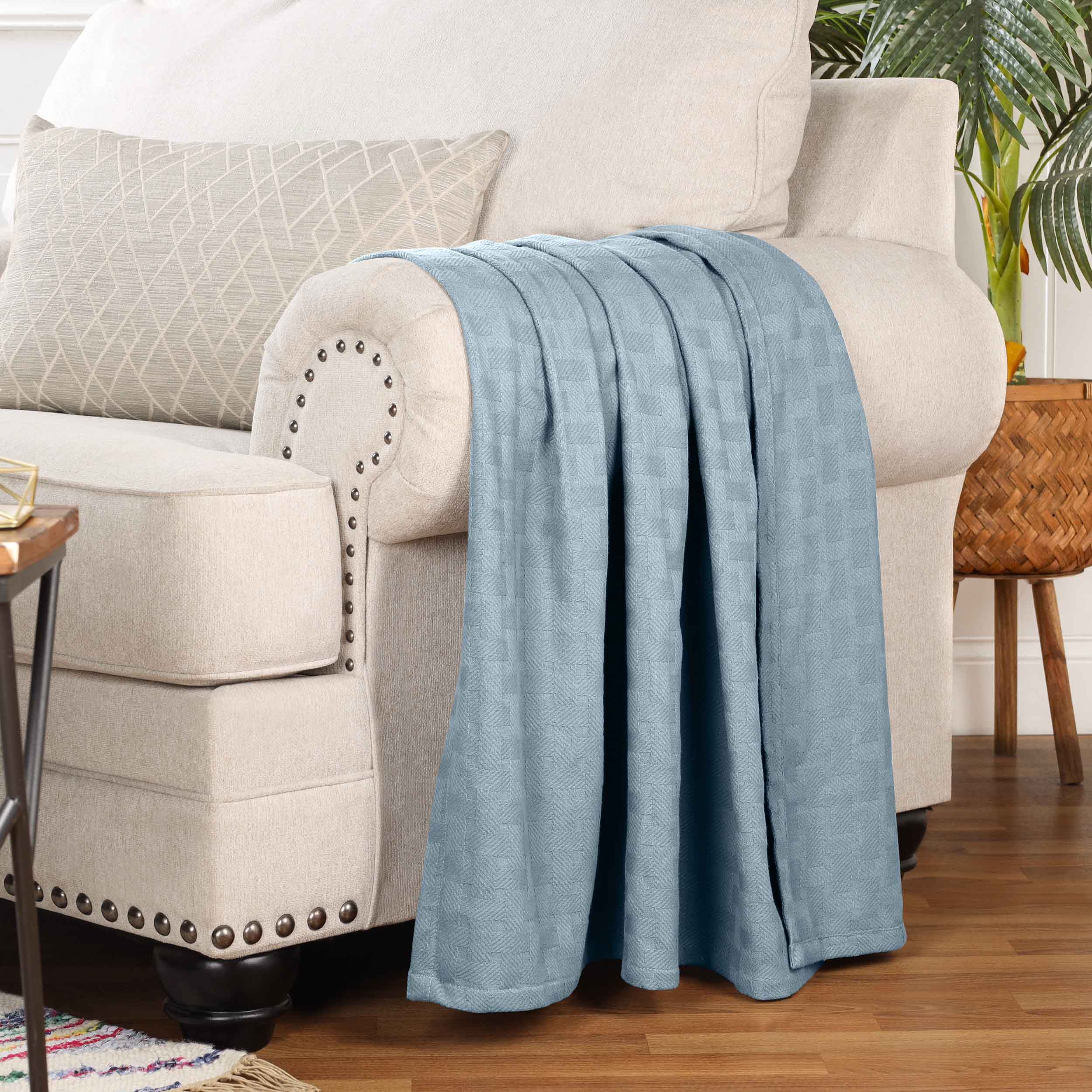 Basketweave All Season Cotton Bed Blanket & Sofa Throw - Omnigoodsstore
