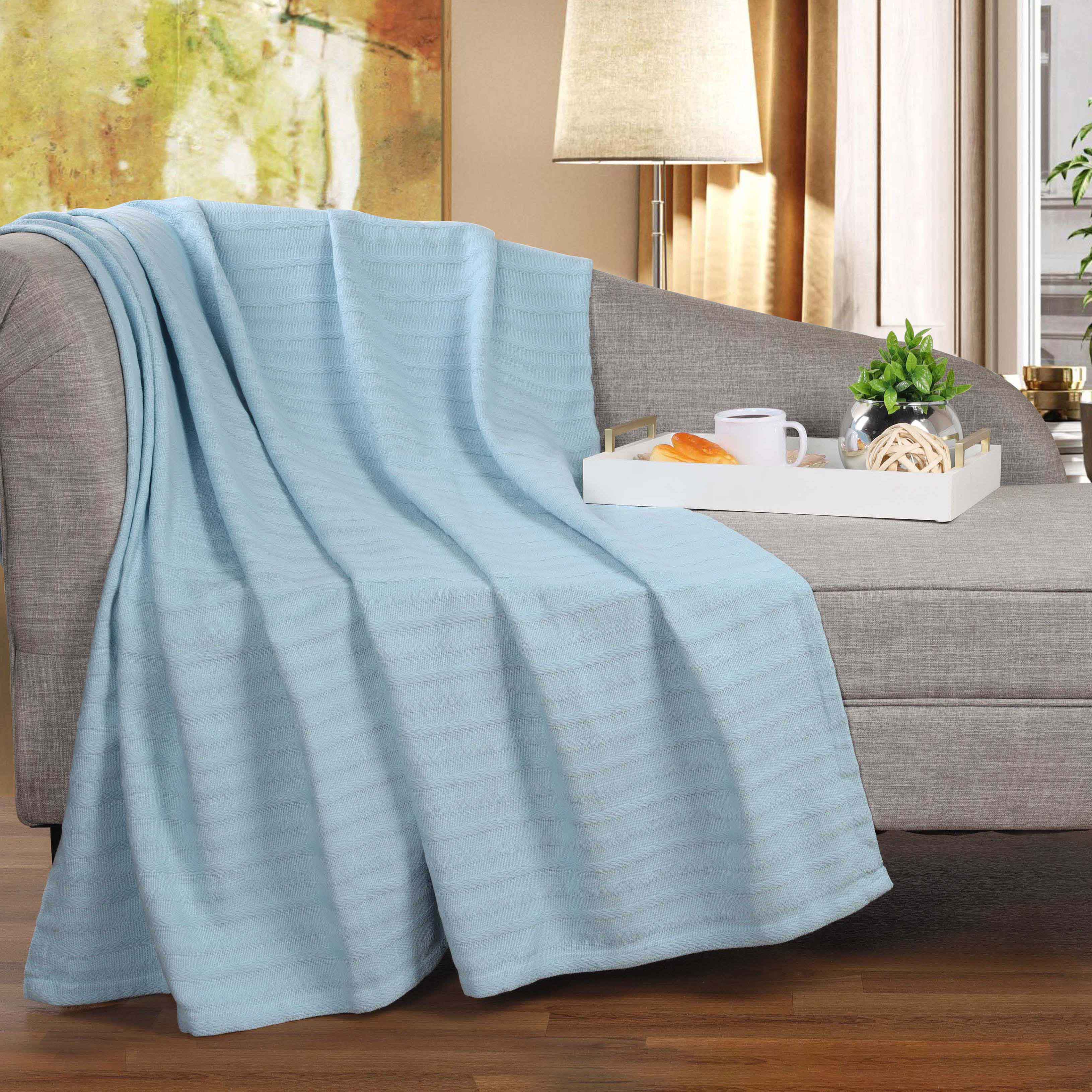Clara Cotton Textured Striped Lightweight Woven Blanket - Omnigoodsstore