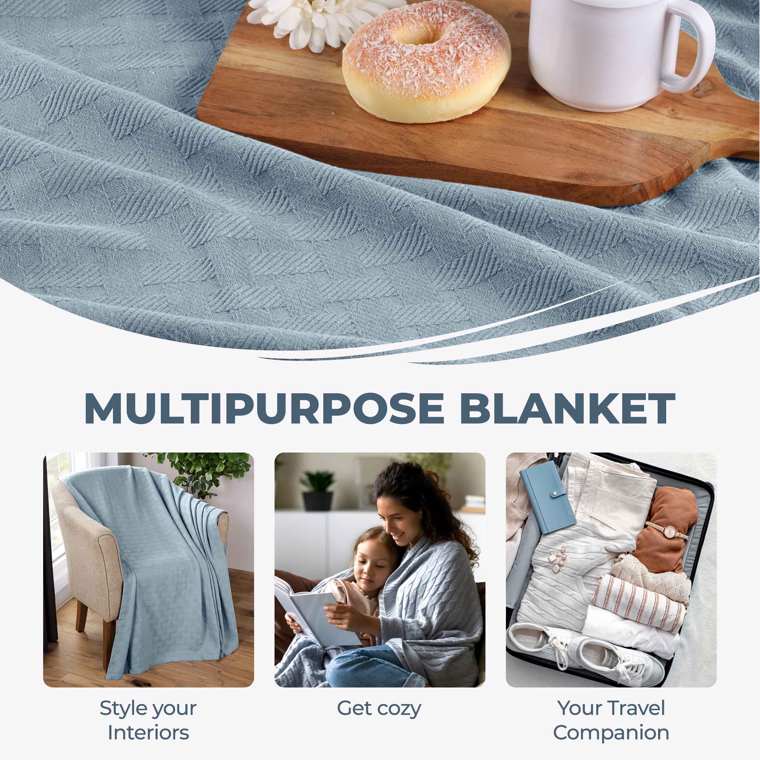 Basketweave All Season Cotton Bed Blanket & Sofa Throw - Omnigoodsstore