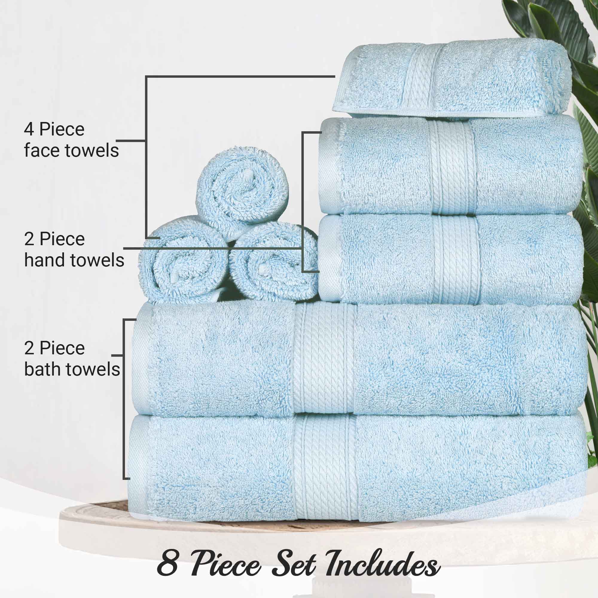 Egyptian Cotton Pile Plush Heavyweight Luxury Soft 8-Piece Towel Set - Omnigoodsstore