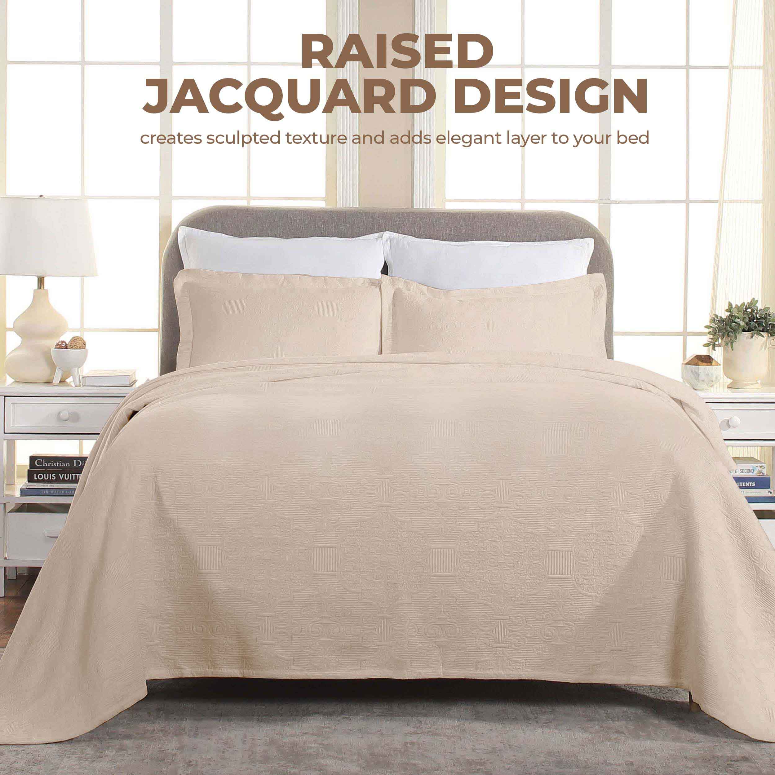Florin Cotton Matelassé Weave Jacquard Scrolling Medallion Bedspread Set - Omnigoodsstore