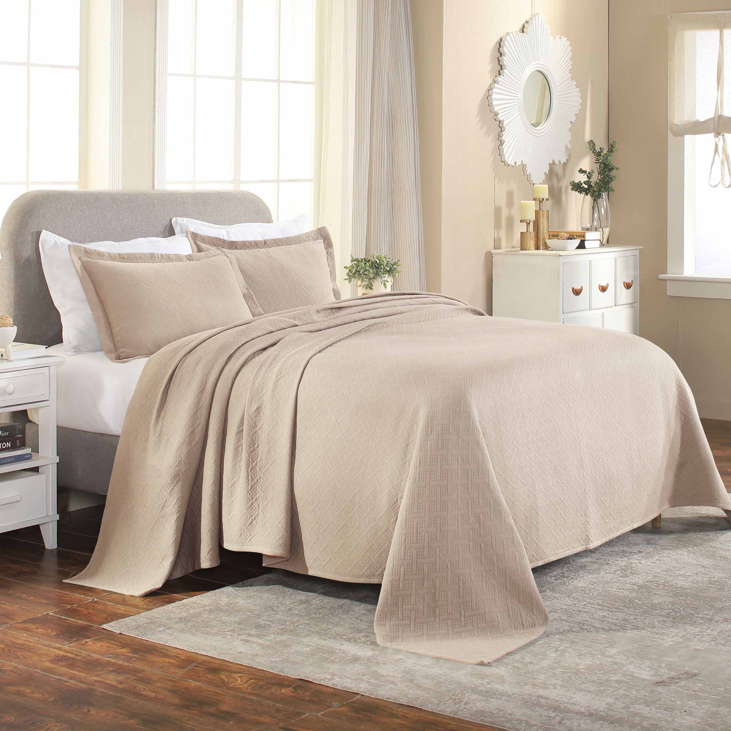 Basket Weave Matelasse Cotton Bedspread Set - Omnigoodsstore