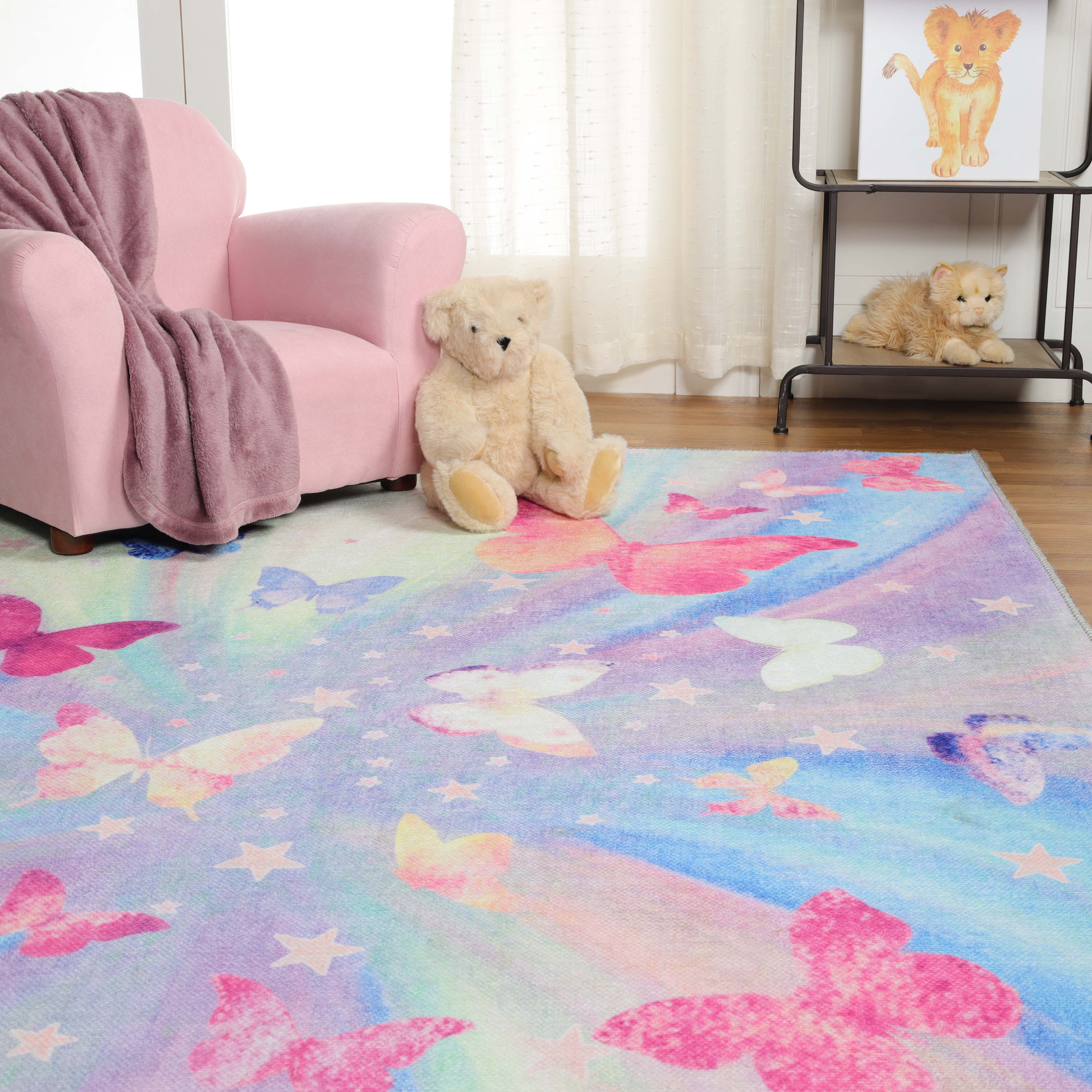 Butterfly Non-Slip Kids Playroom Nursery Washable Indoor Area Rug - Omnigoodsstore