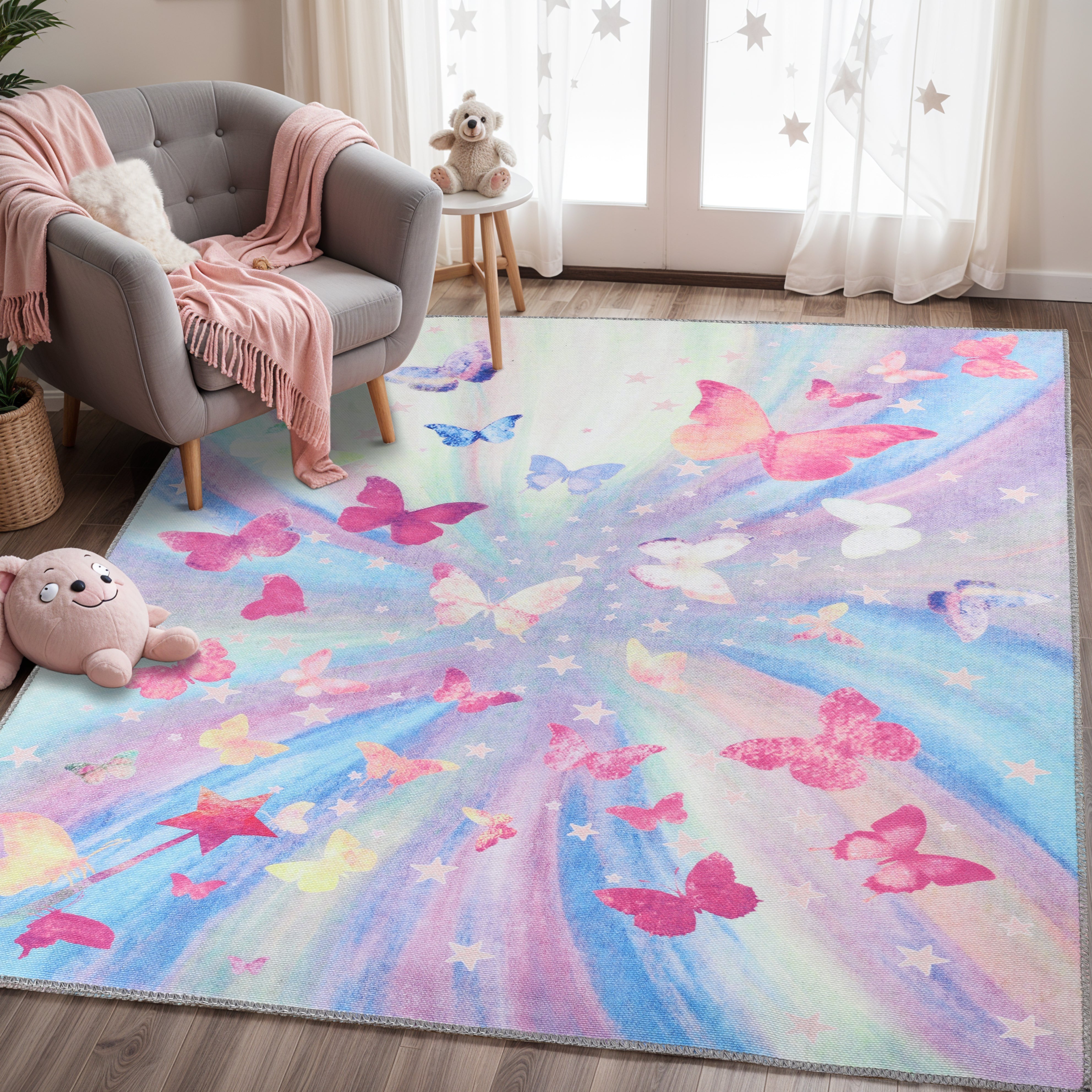 Butterfly Non-Slip Kids Playroom Nursery Washable Indoor Area Rug - Omnigoodsstore