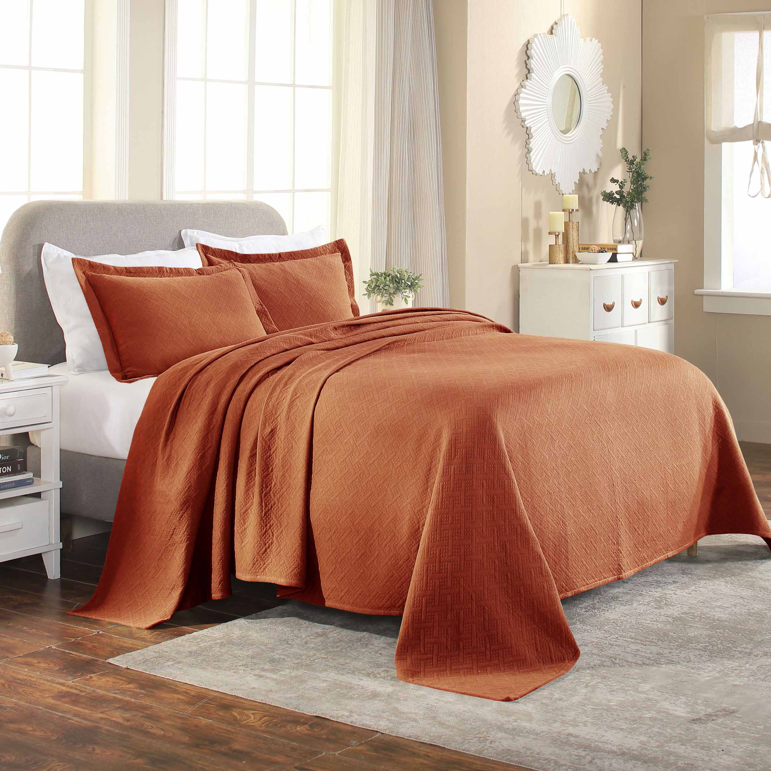 Basket Weave Matelasse Cotton Bedspread Set - Omnigoodsstore