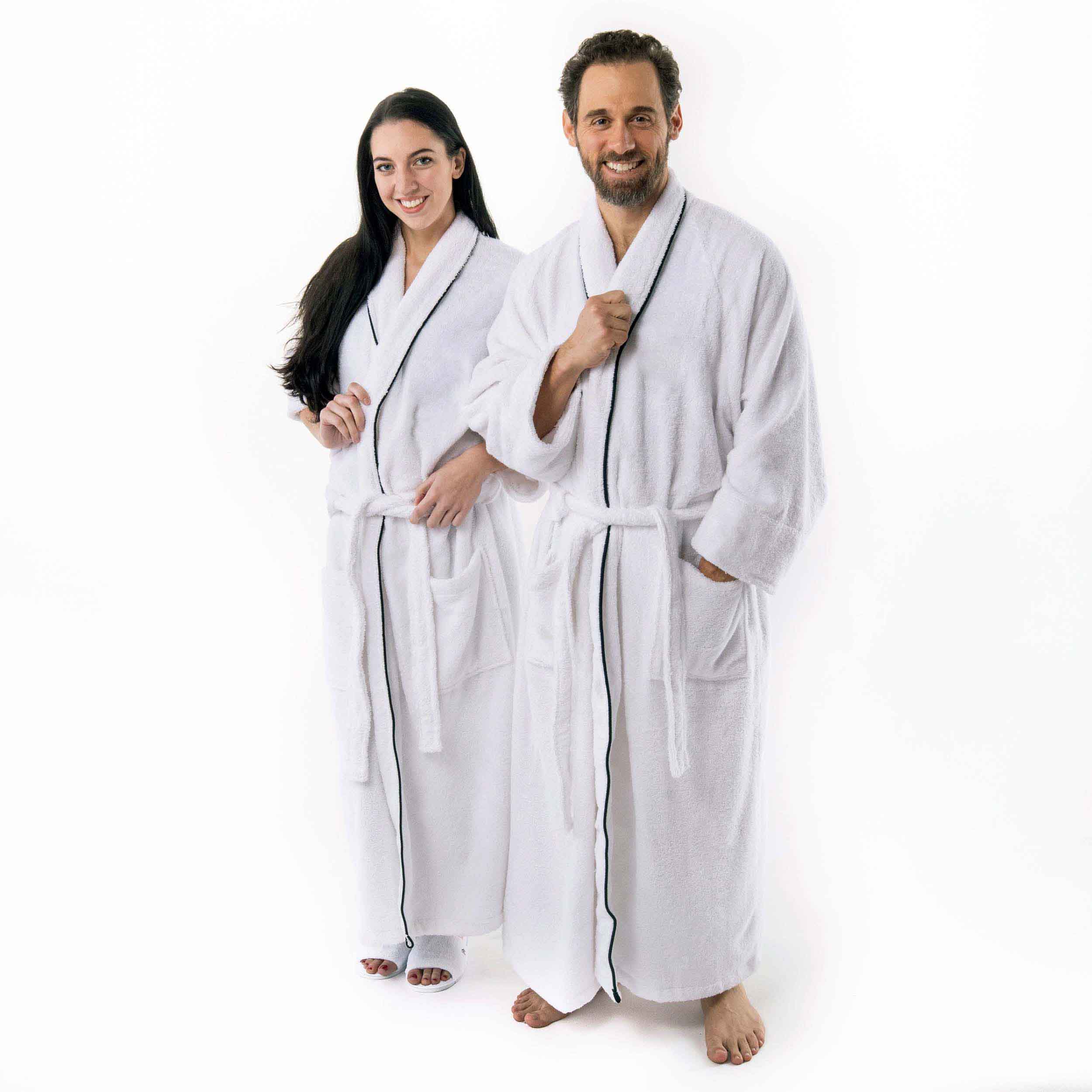 Cotton Adult Unisex White Embroidered Highly Absorbent Fluffy Bathrobe - Omnigoodsstore