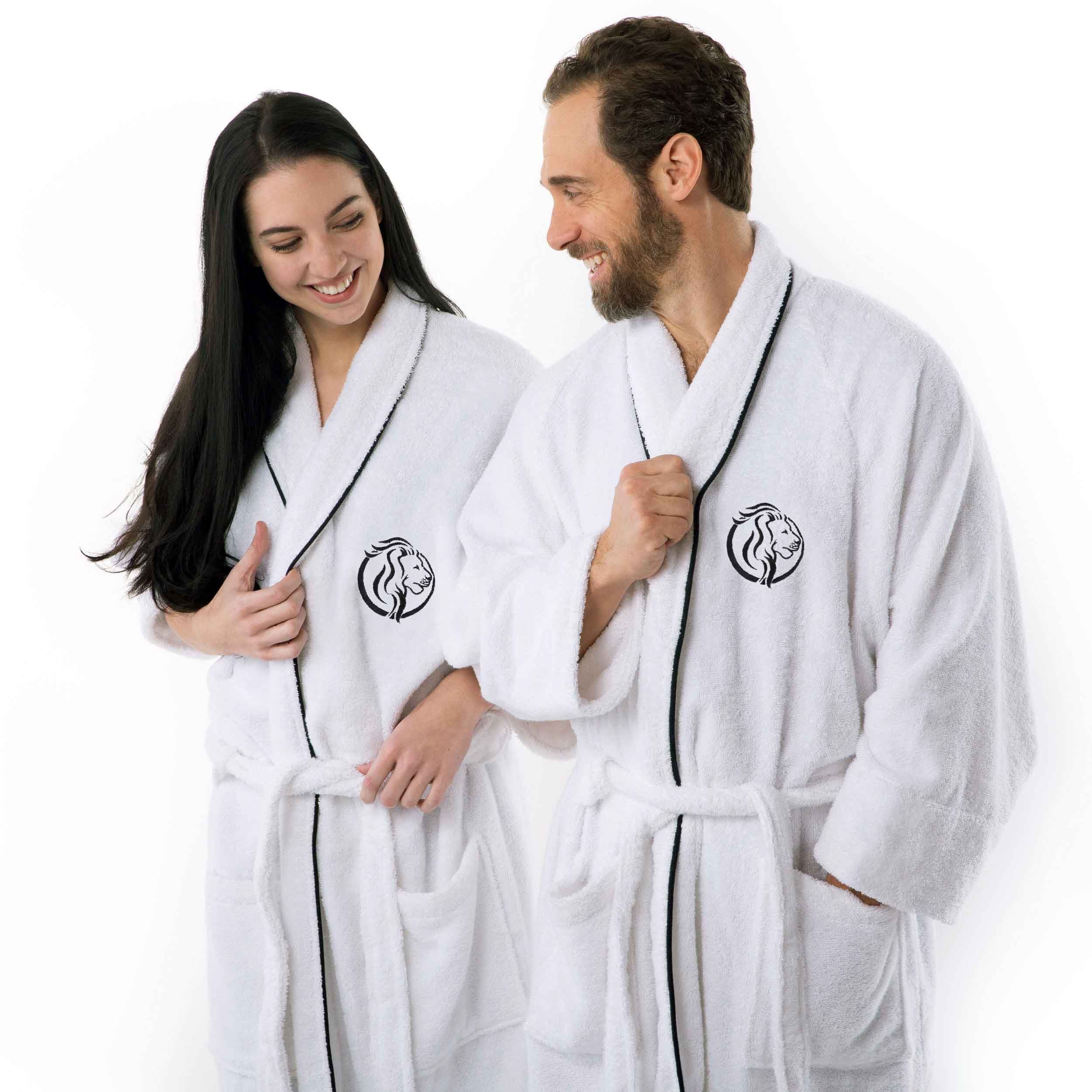 Cotton Adult Unisex White Embroidered Highly Absorbent Fluffy Bathrobe - Omnigoodsstore