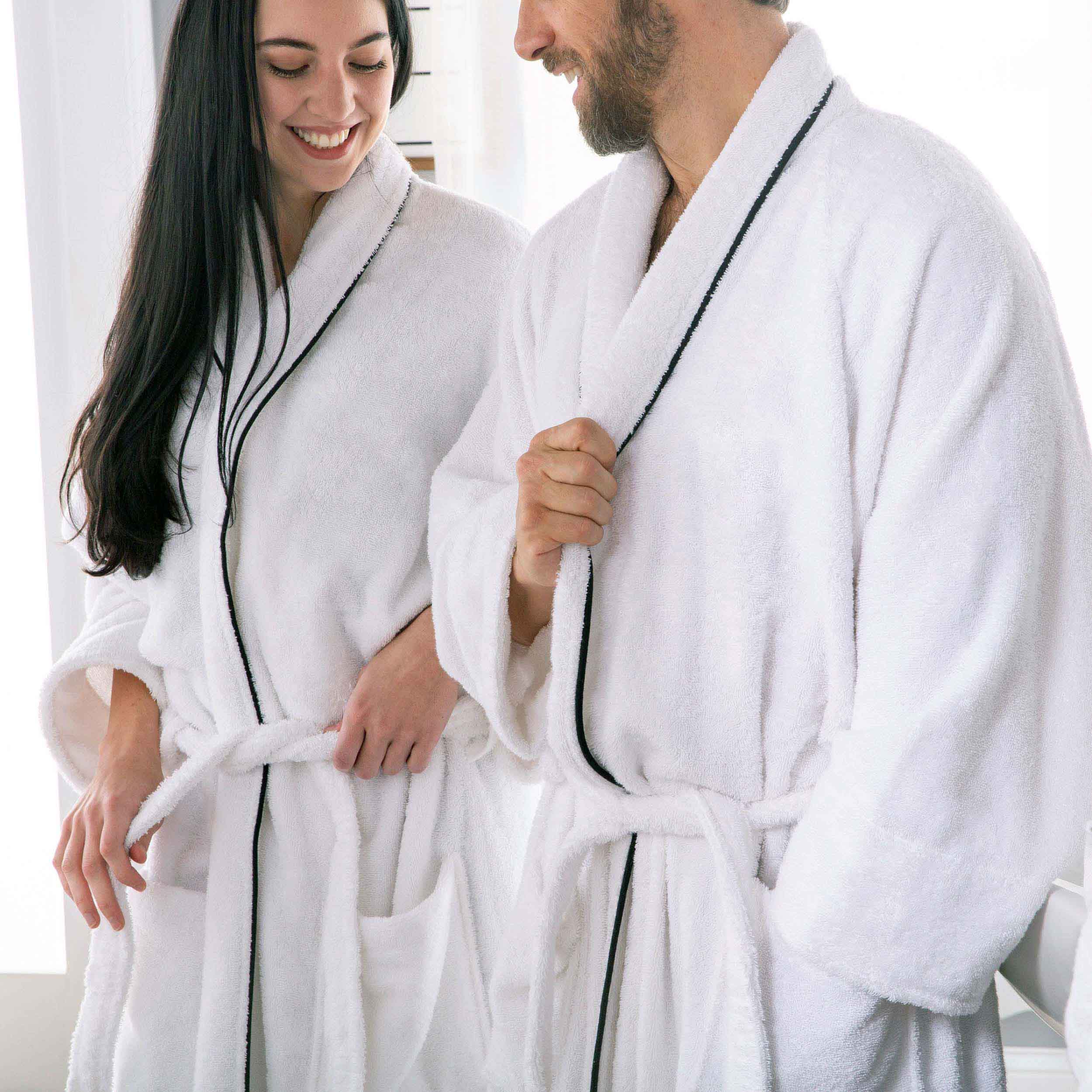 Cotton Adult Unisex White Embroidered Highly Absorbent Fluffy Bathrobe - Omnigoodsstore