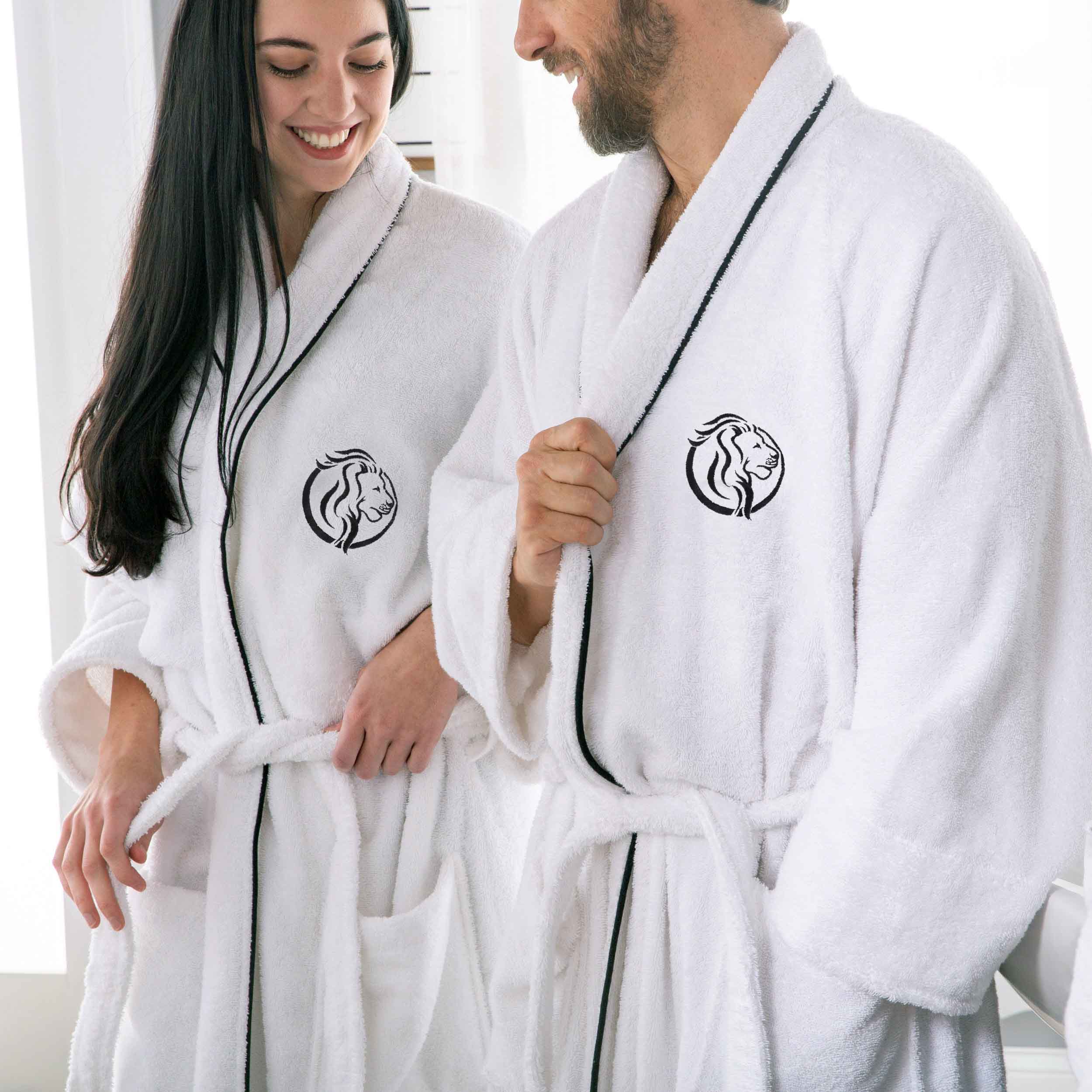 Cotton Adult Unisex White Embroidered Highly Absorbent Fluffy Bathrobe - Omnigoodsstore