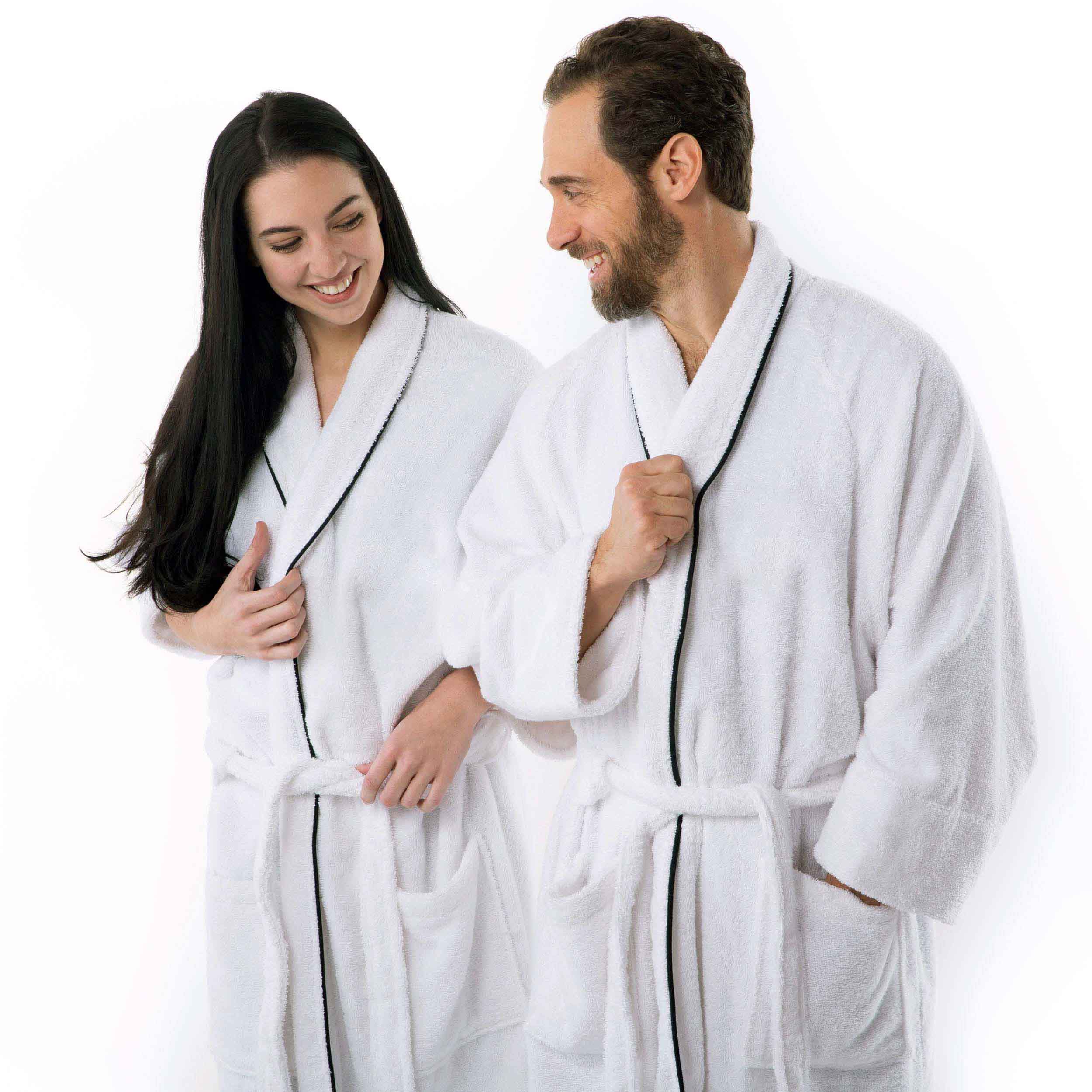 Cotton Adult Unisex White Embroidered Highly Absorbent Fluffy Bathrobe - Omnigoodsstore