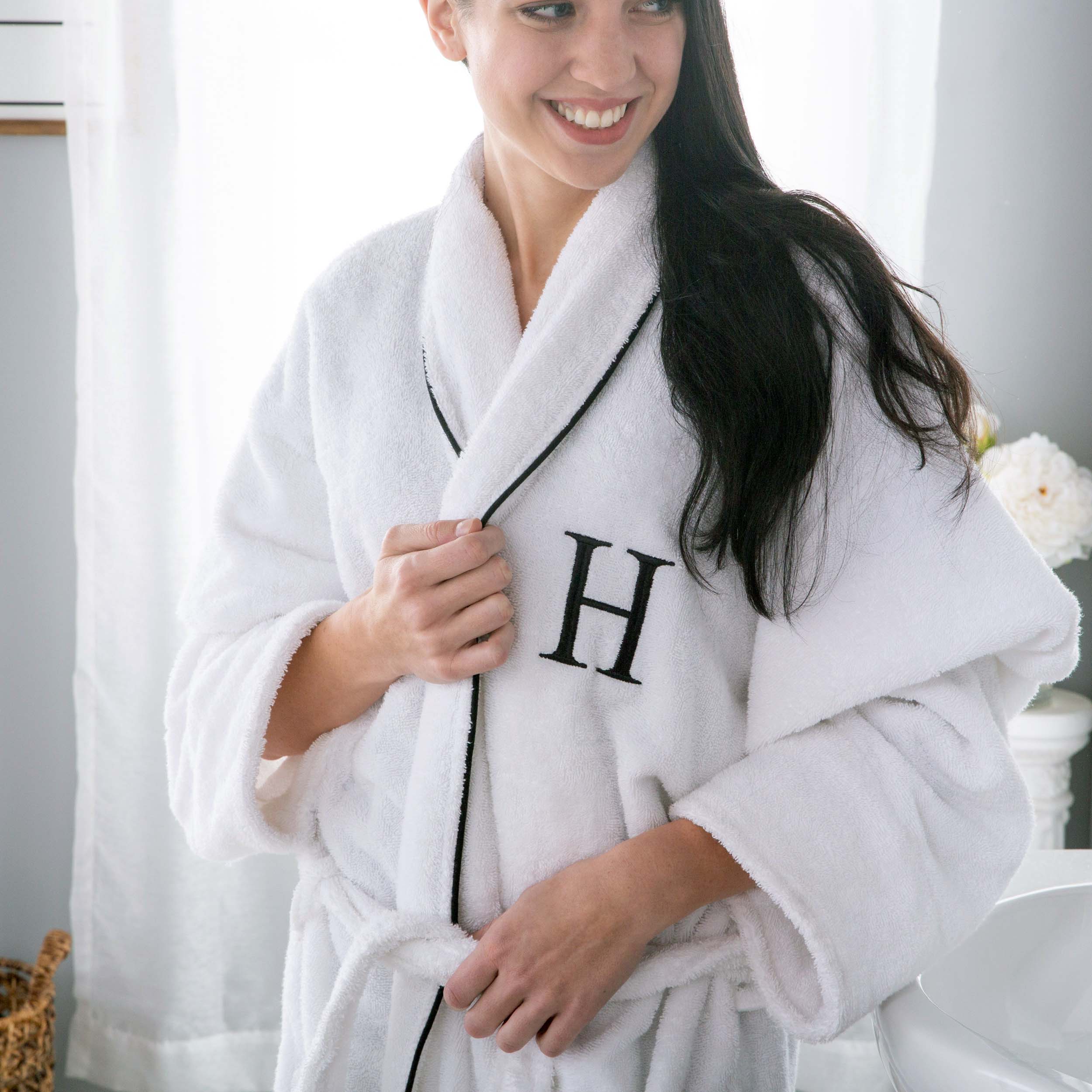 Cotton Adult Unisex White Embroidered Highly Absorbent Fluffy Bathrobe - Omnigoodsstore