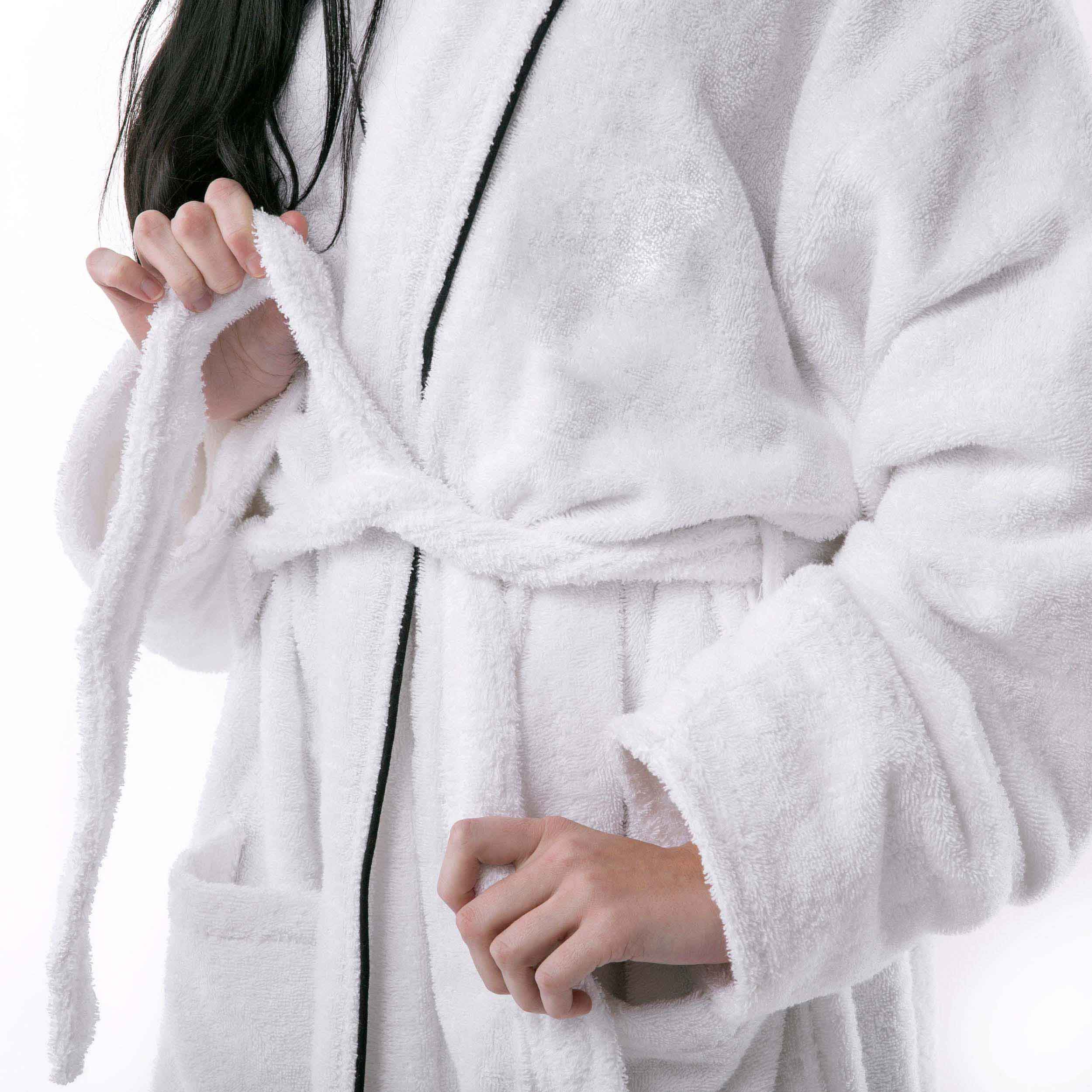 Cotton Adult Unisex White Embroidered Highly Absorbent Fluffy Bathrobe - Omnigoodsstore