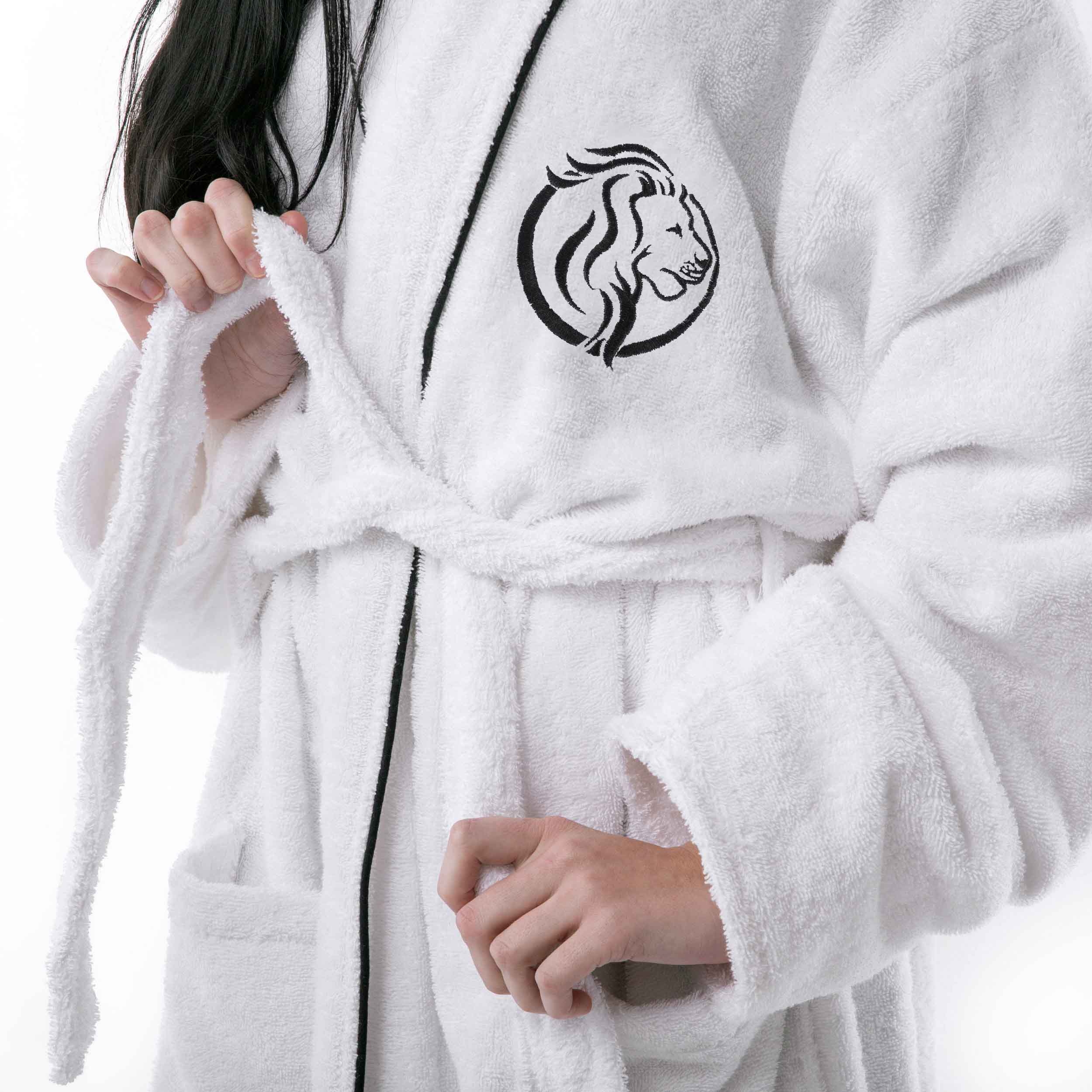 Cotton Adult Unisex White Embroidered Highly Absorbent Fluffy Bathrobe - Omnigoodsstore