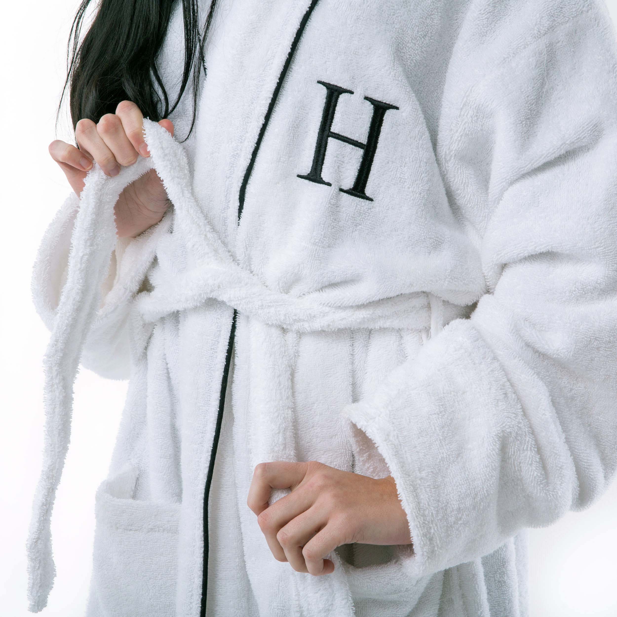 Cotton Adult Unisex White Embroidered Highly Absorbent Fluffy Bathrobe - Omnigoodsstore