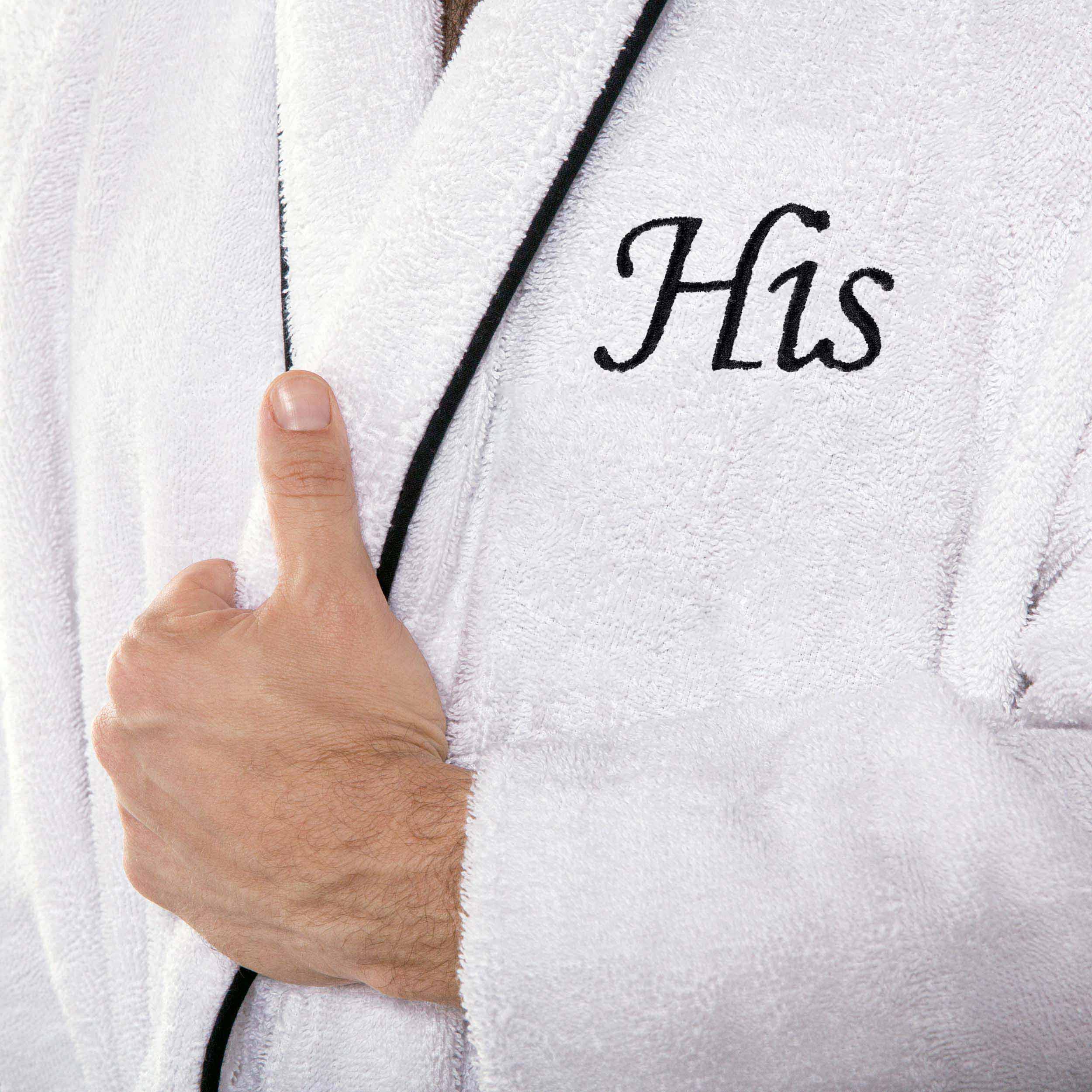 Cotton Adult Unisex White Embroidered Highly Absorbent Fluffy Bathrobe - Omnigoodsstore