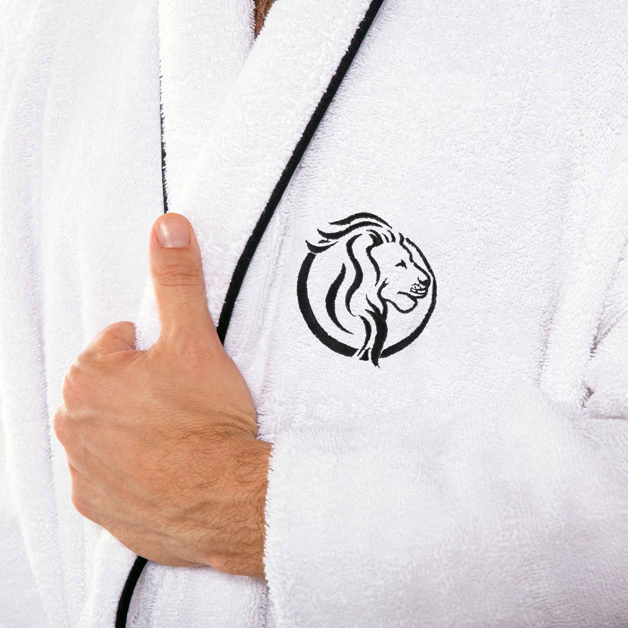 Cotton Adult Unisex White Embroidered Highly Absorbent Fluffy Bathrobe - Omnigoodsstore