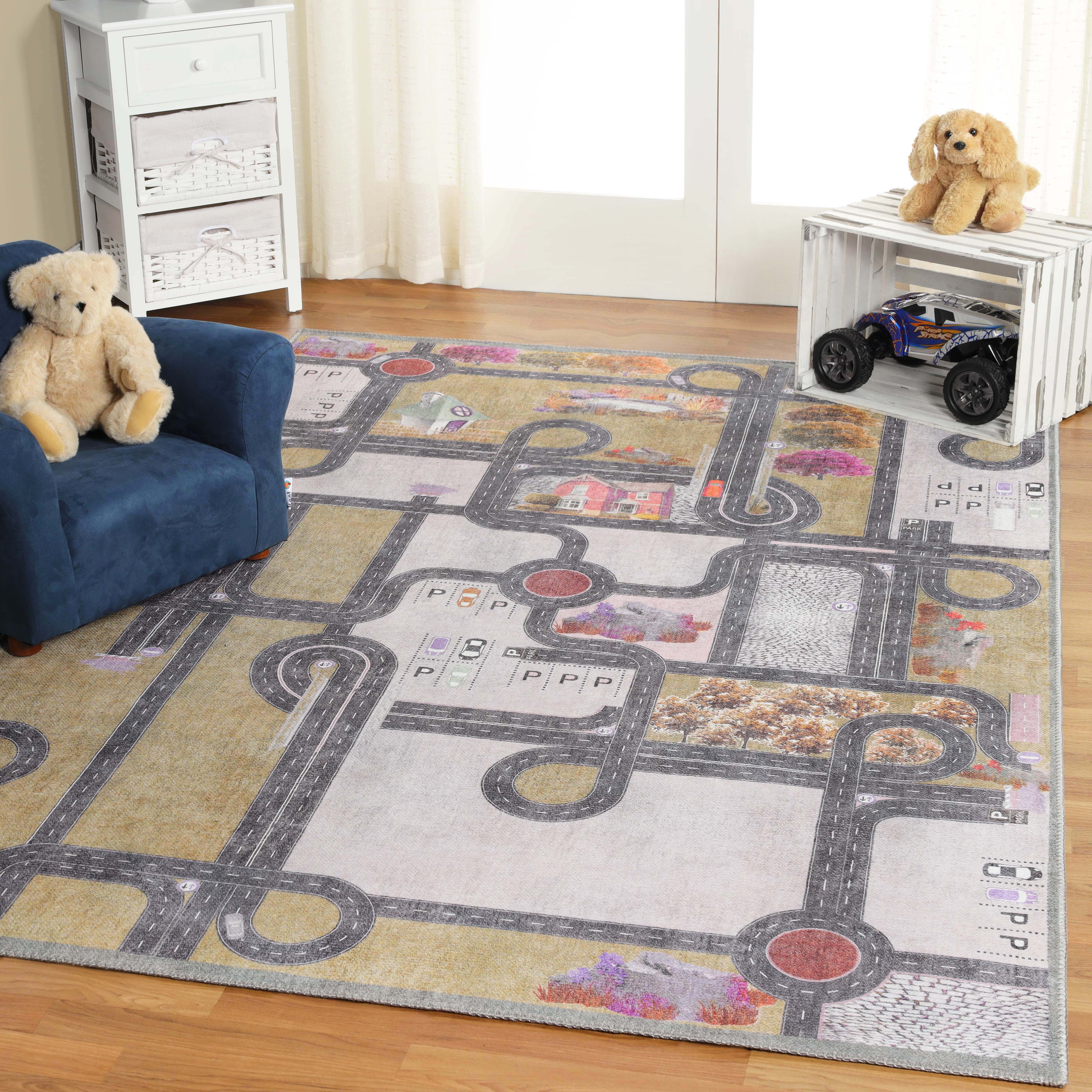 Country Road Non-Slip Kids Playroom Nursery Washable Indoor Area Rug - Omnigoodsstore