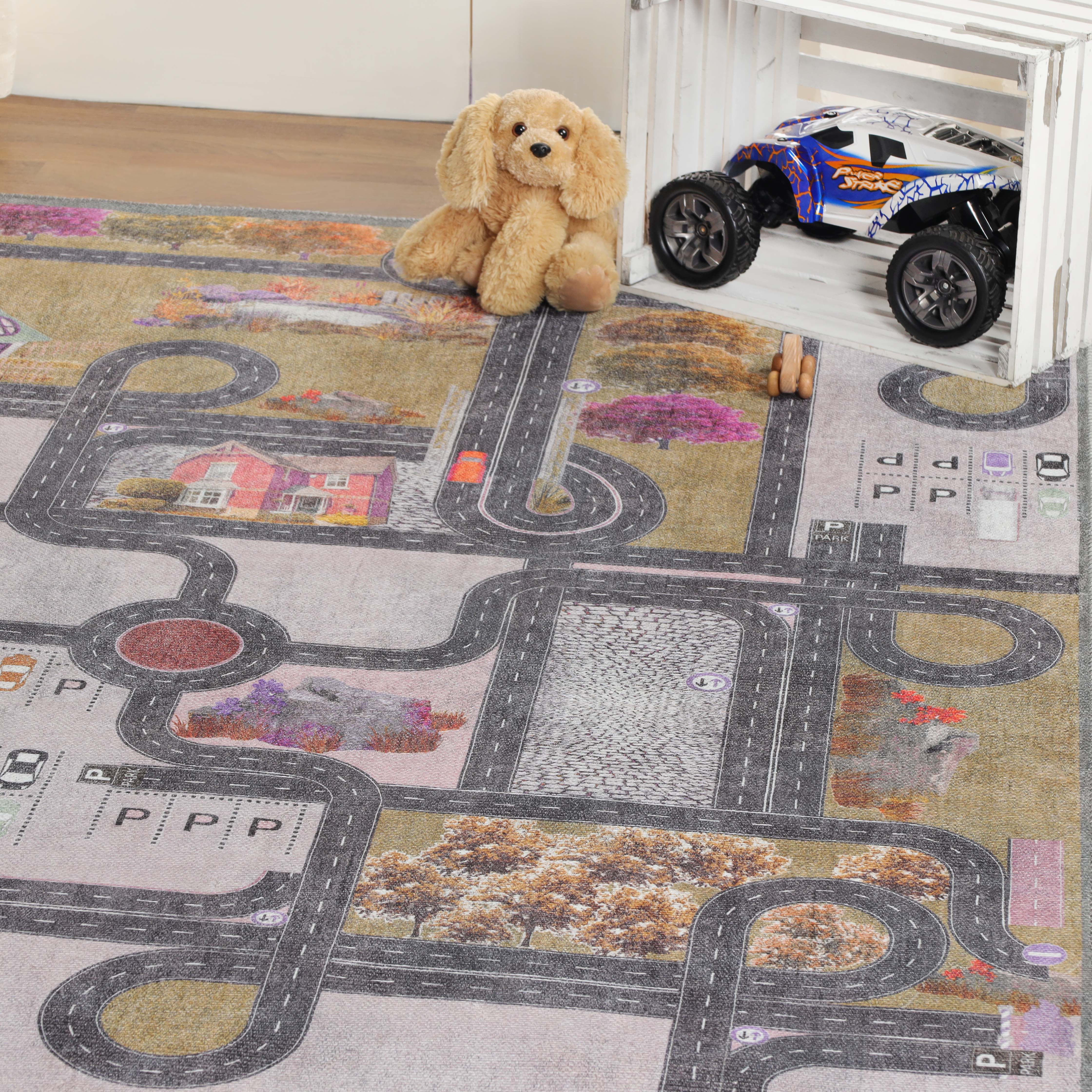 Country Road Non-Slip Kids Playroom Nursery Washable Indoor Area Rug - Omnigoodsstore