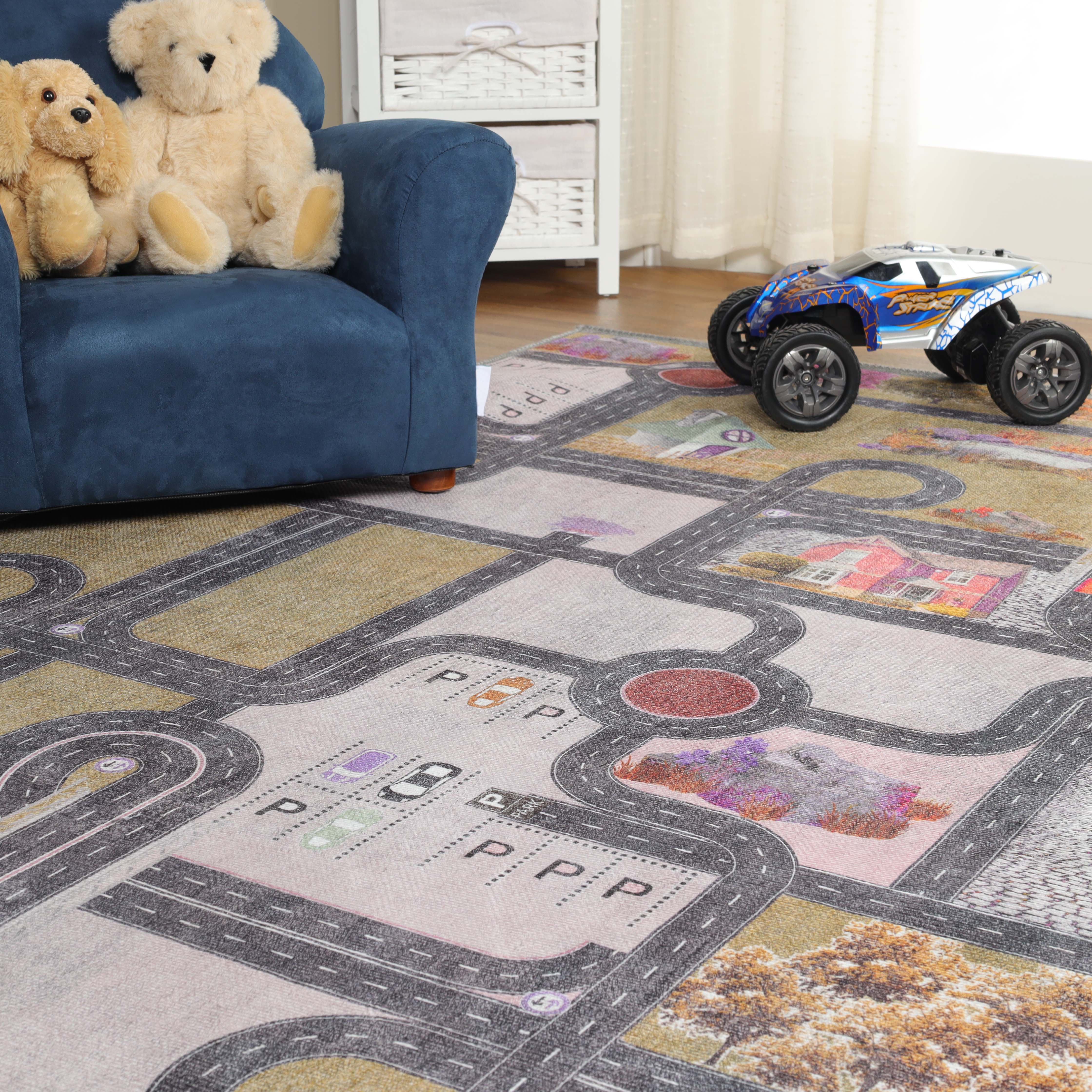 Country Road Non-Slip Kids Playroom Nursery Washable Indoor Area Rug - Omnigoodsstore
