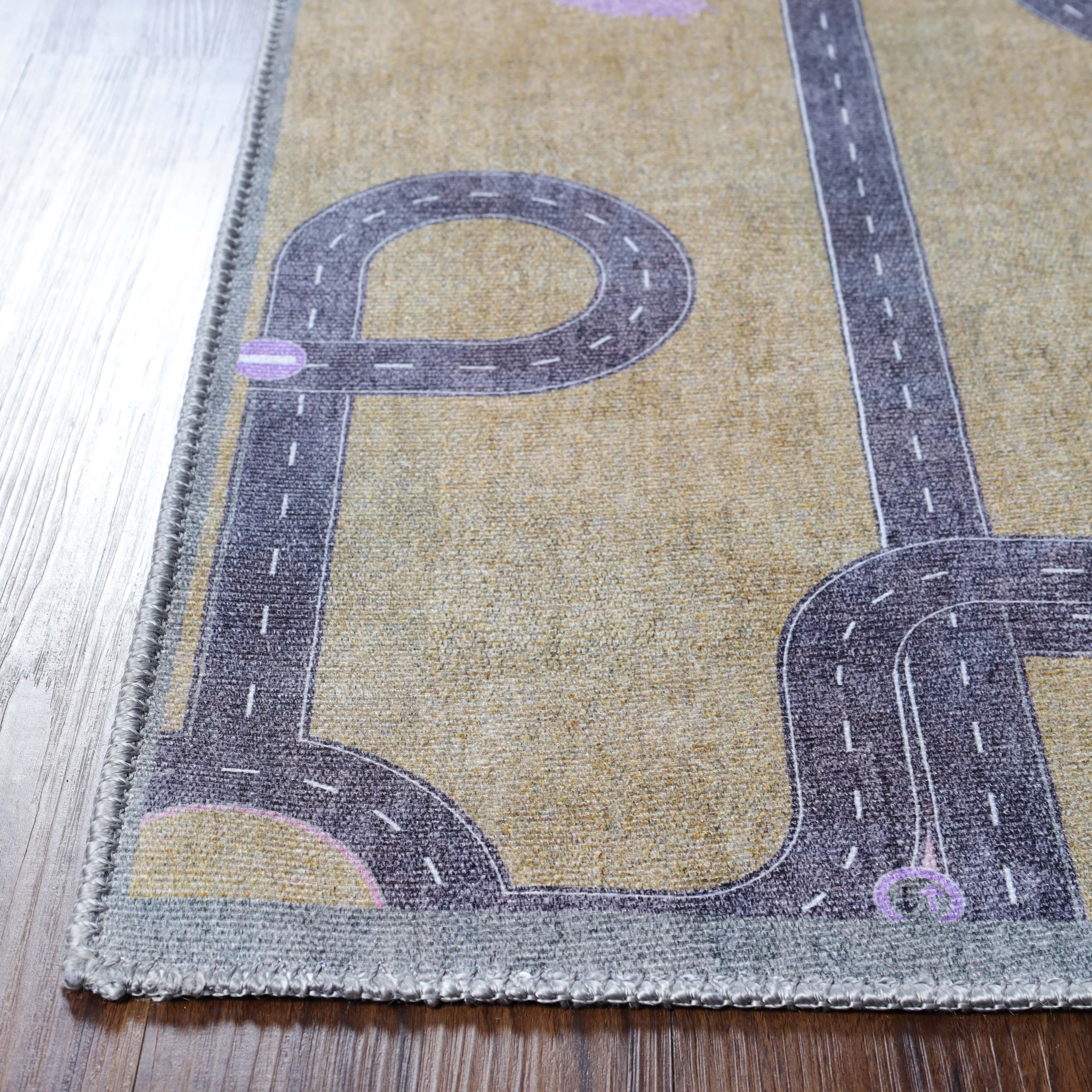 Country Road Non-Slip Kids Playroom Nursery Washable Indoor Area Rug - Omnigoodsstore