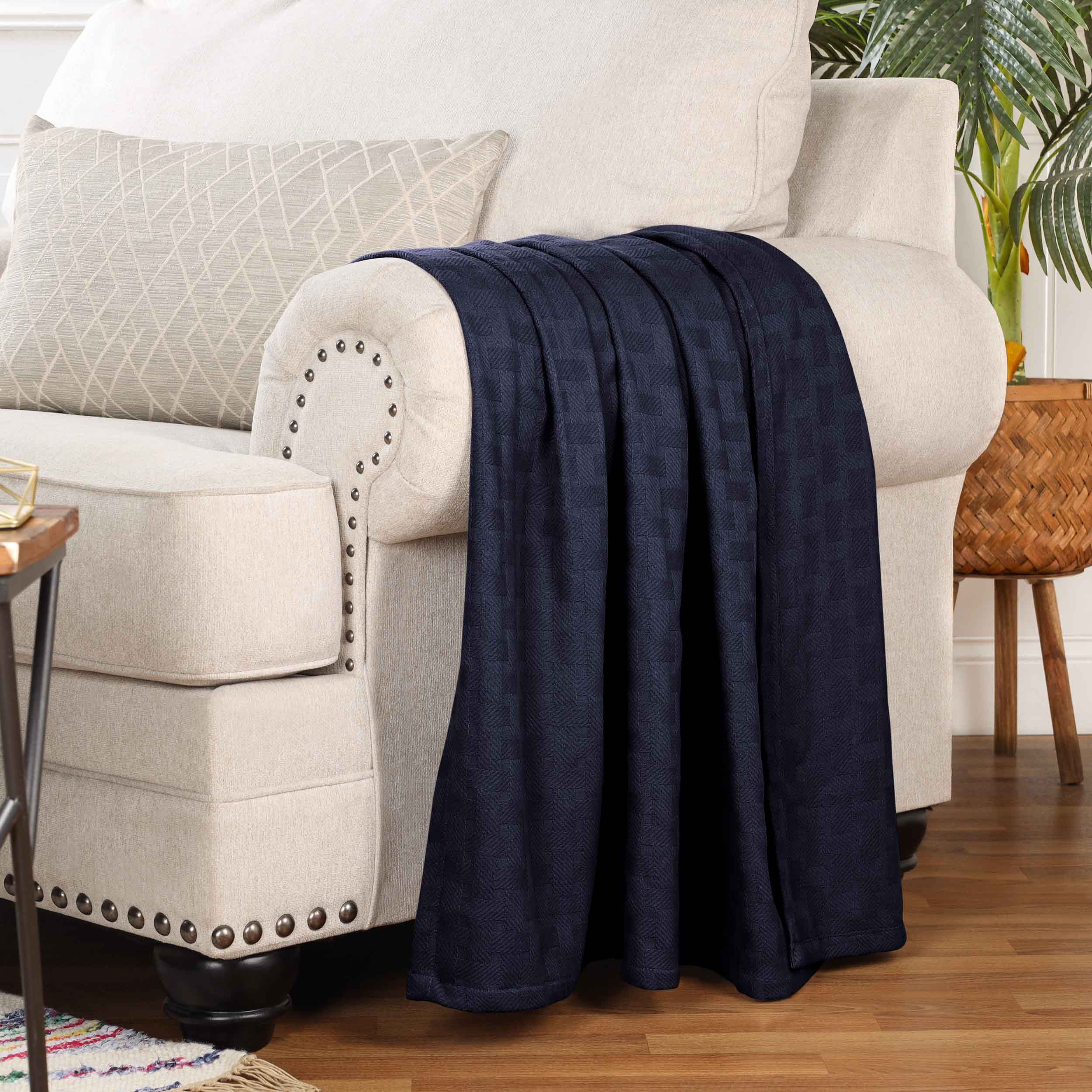 Basketweave All Season Cotton Bed Blanket & Sofa Throw - Omnigoodsstore