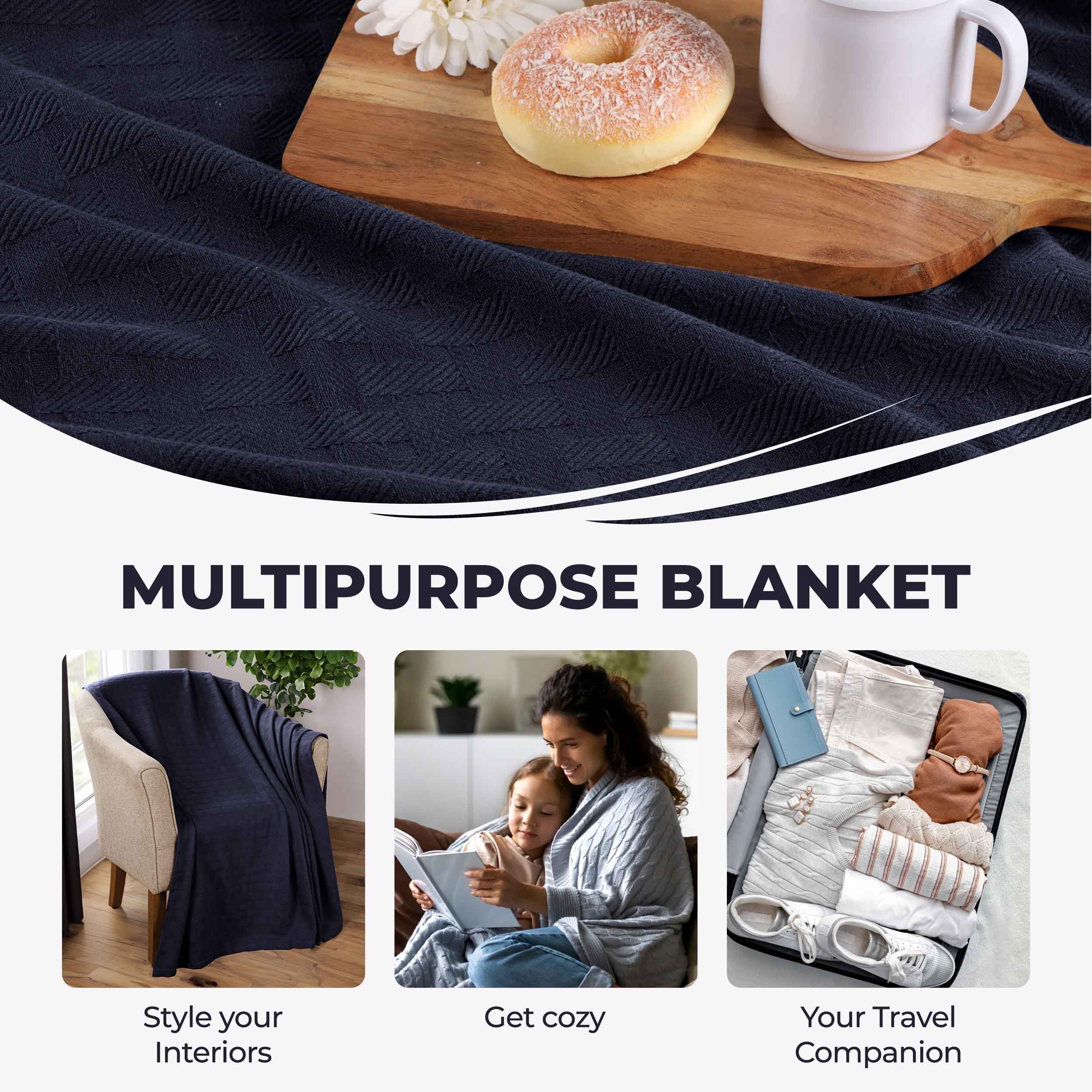 Basketweave All Season Cotton Bed Blanket & Sofa Throw - Omnigoodsstore