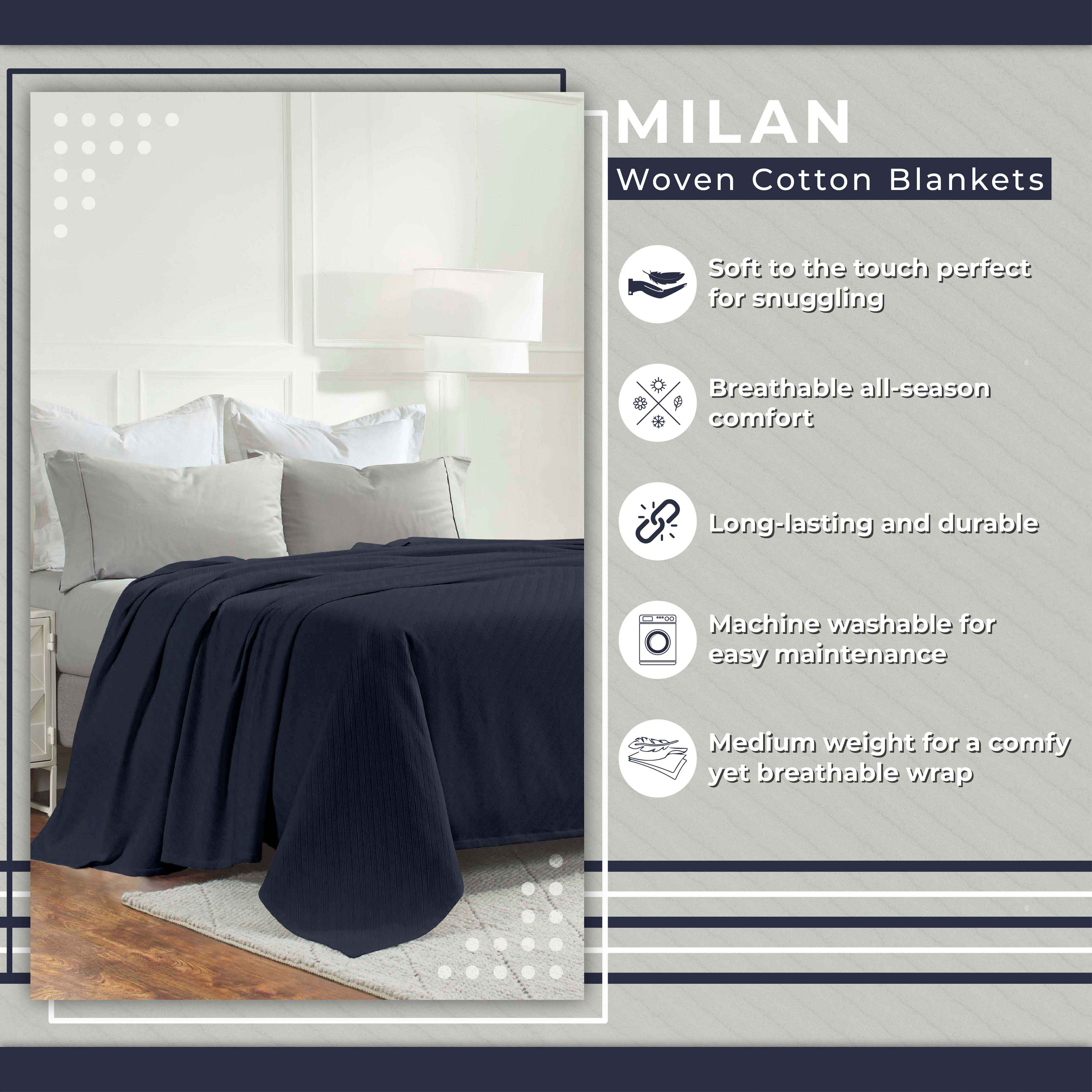 Milan Cotton Textured Striped Lightweight Woven Blanket - Omnigoodsstore