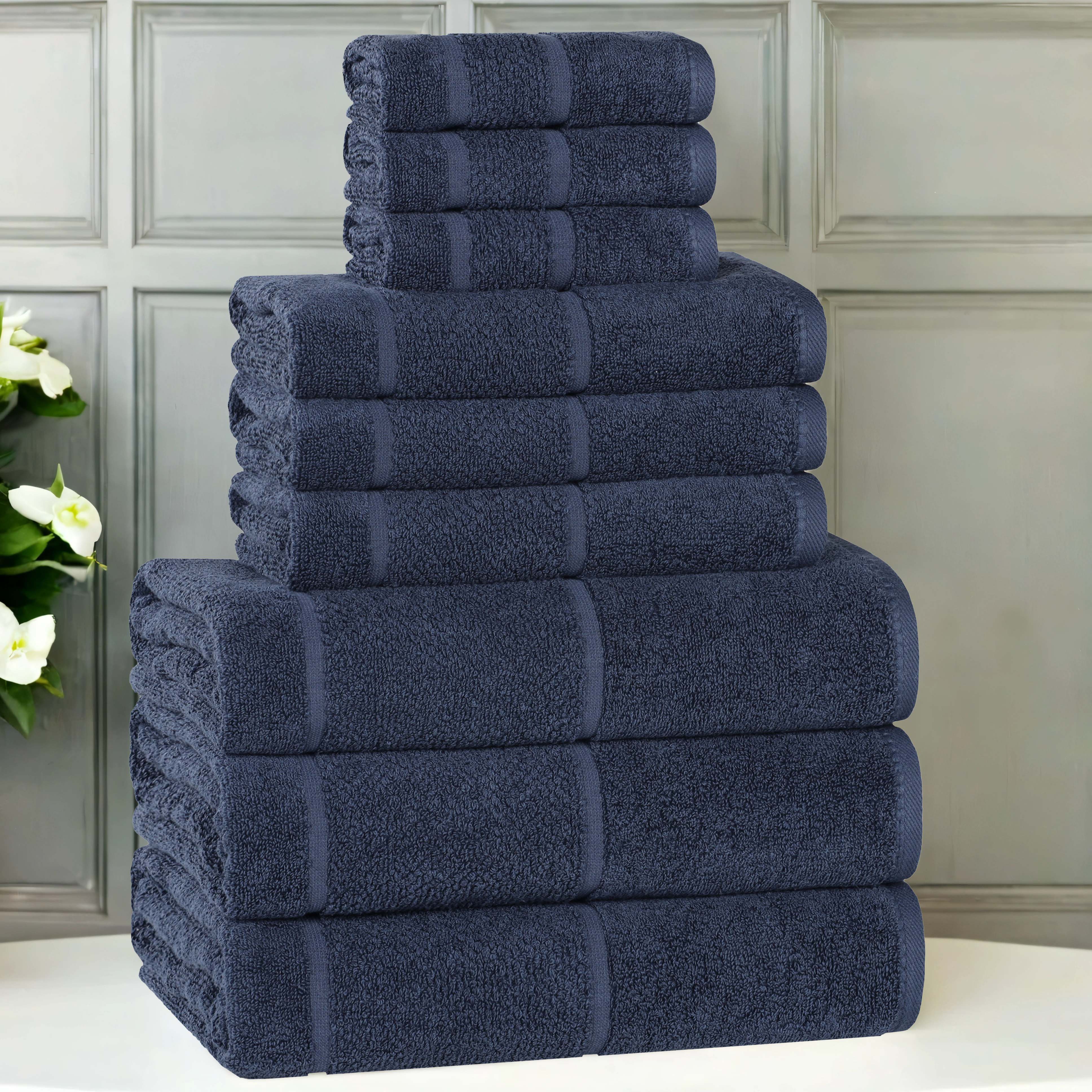 Mile Smart Twist Cotton Solid Broad Border 9 Piece Towel Set - Omnigoodsstore