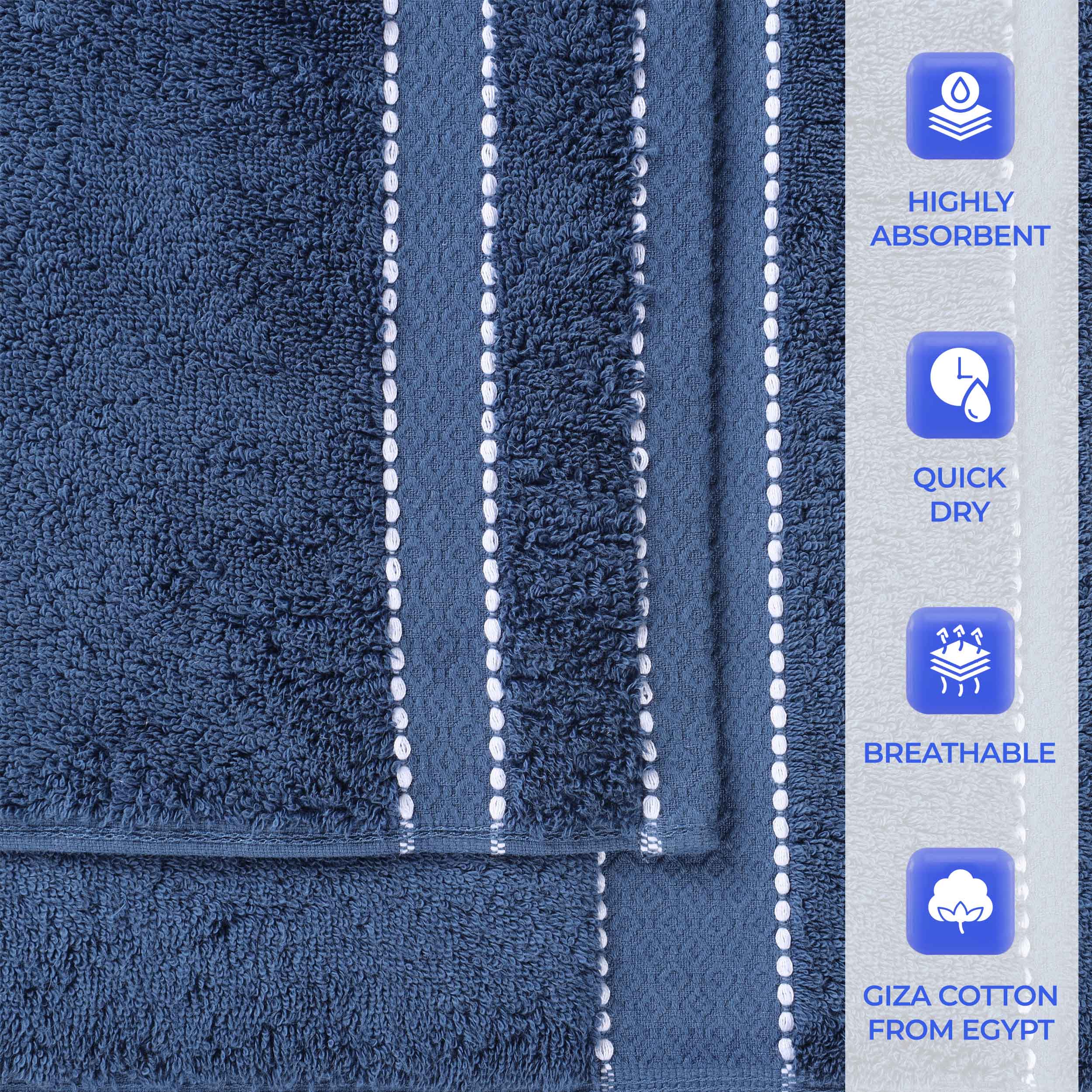 Niles Egypt Produced Giza Cotton Dobby Absorbent Bath Towel Set of 3 - Omnigoodsstore