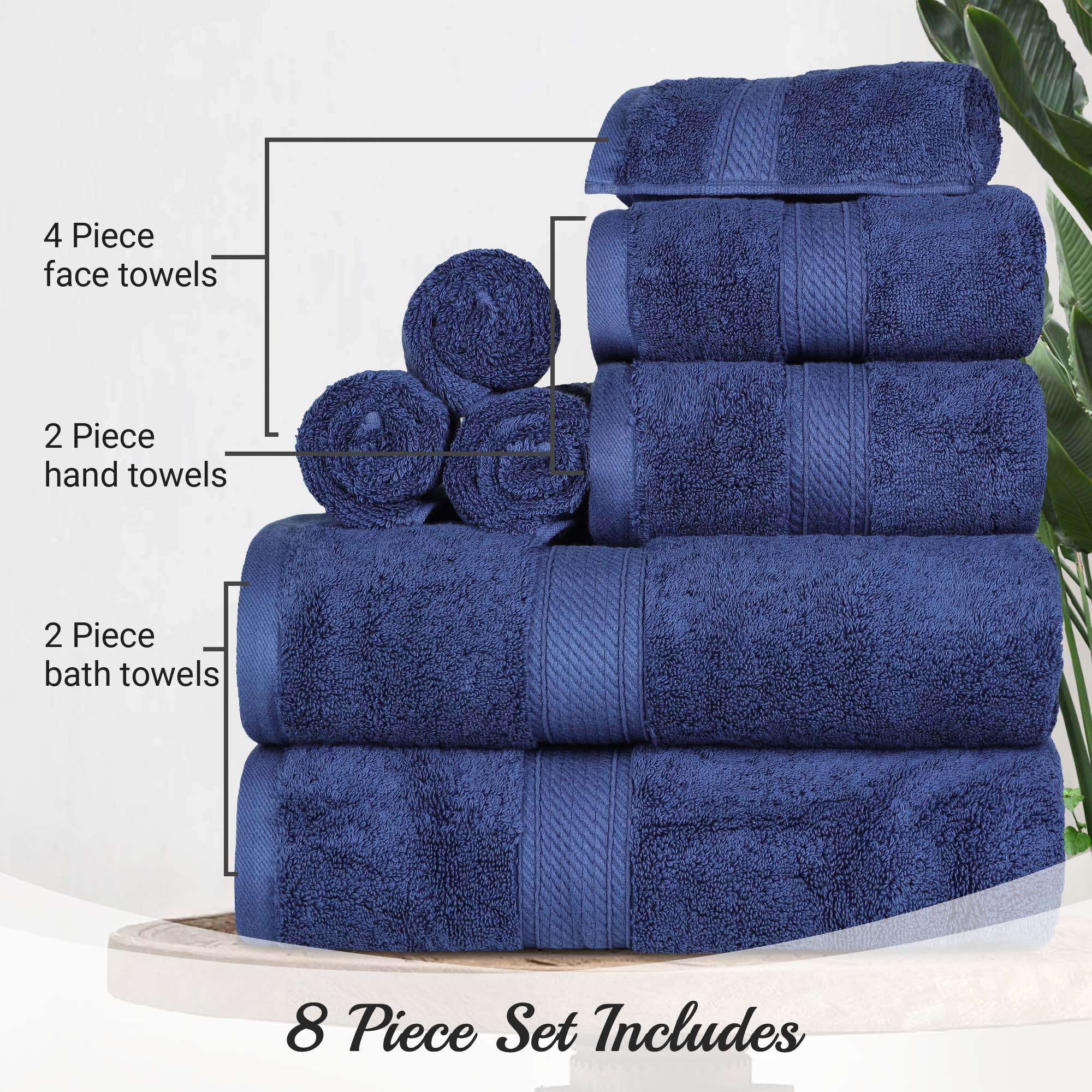 Egyptian Cotton Pile Plush Heavyweight Luxury Soft 8-Piece Towel Set - Omnigoodsstore