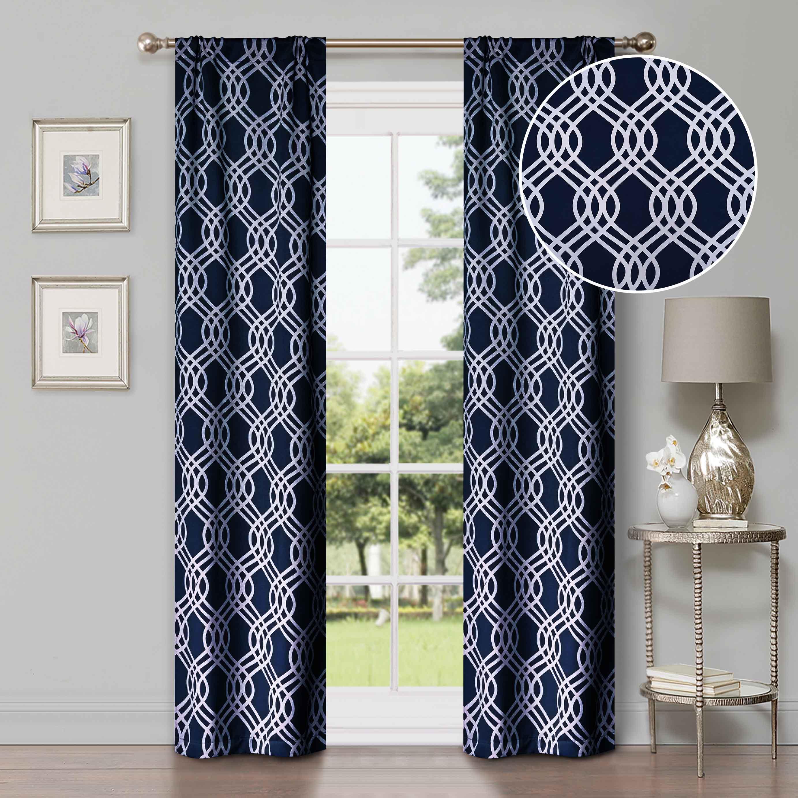 Ribbon Trellis Washable Room Darkening Blackout Curtain Panel Set - Omnigoodsstore