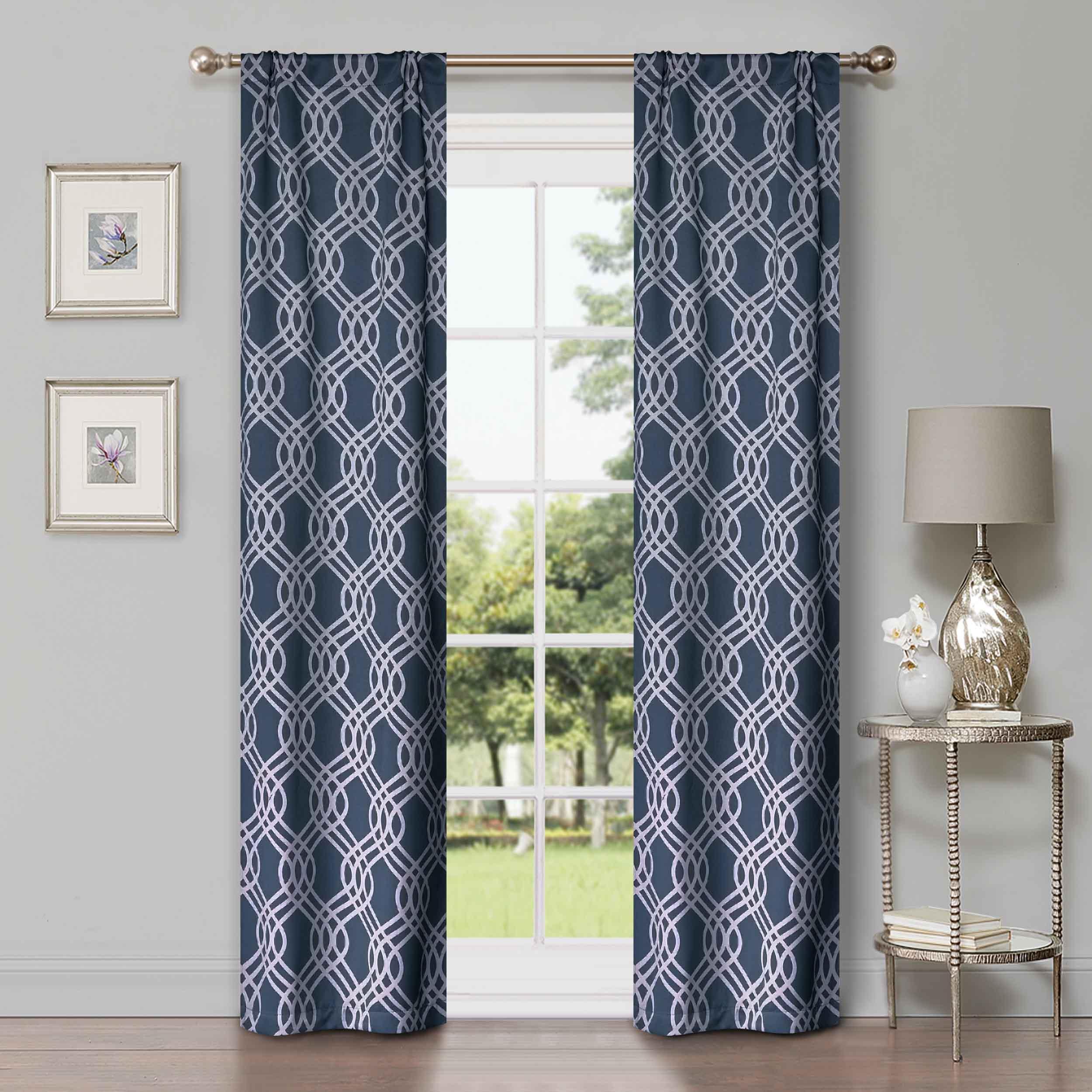Ribbon Trellis Washable Room Darkening Blackout Curtain Panel Set - Omnigoodsstore