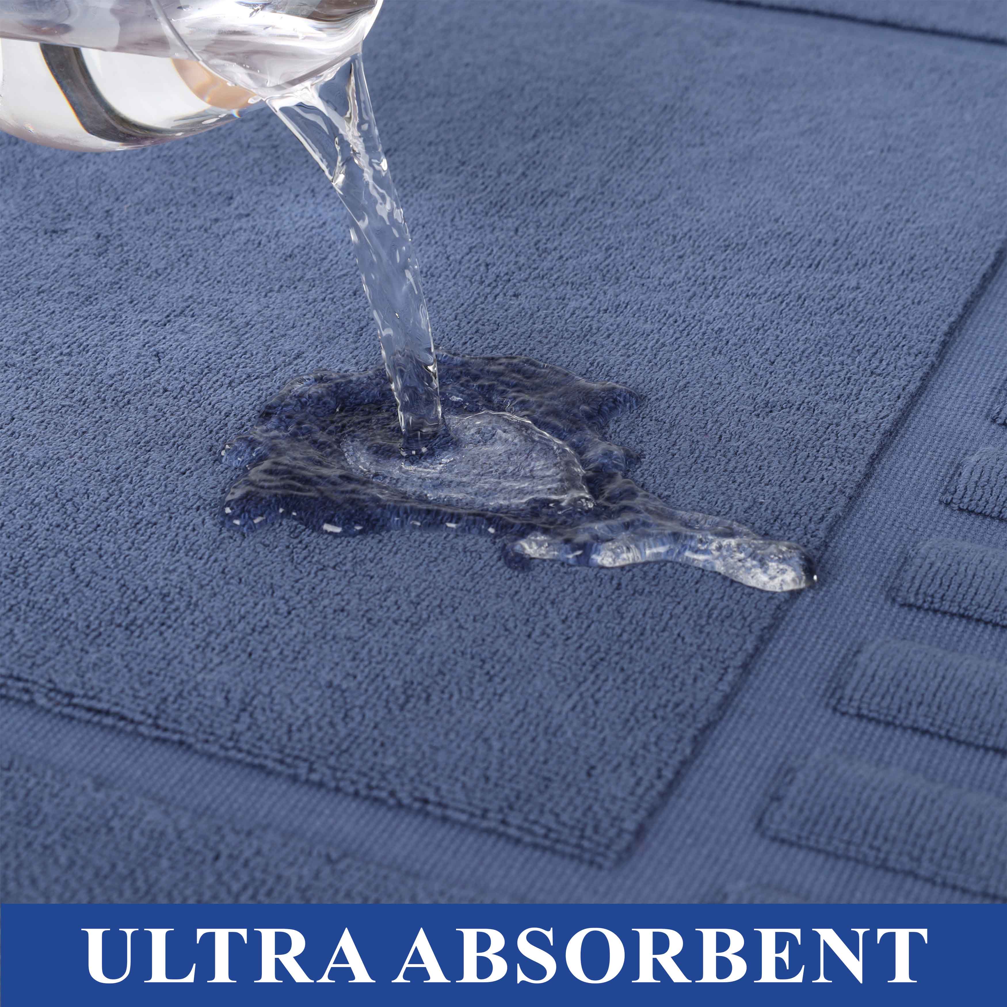 Leo Cotton Solid Modern Geometric Border Absorbent Bath Mat, Set of 2 - Omnigoodsstore