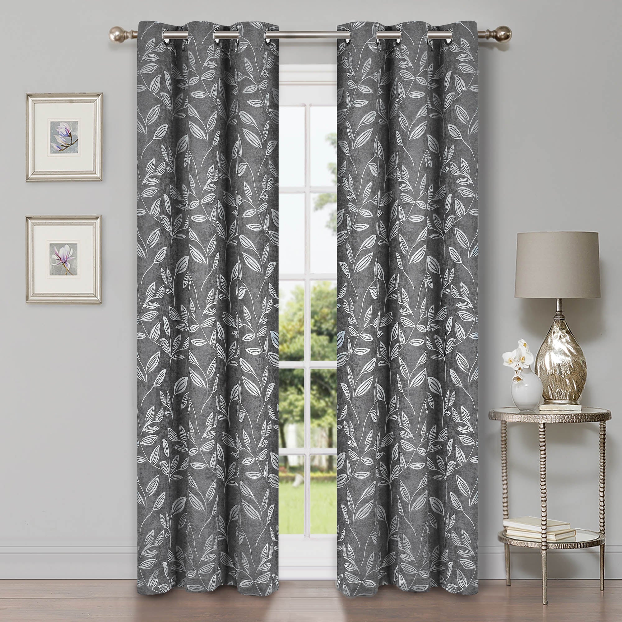 Leaves Machine Washable Room Darkening Blackout Curtains, Set of 2 - Omnigoodsstore