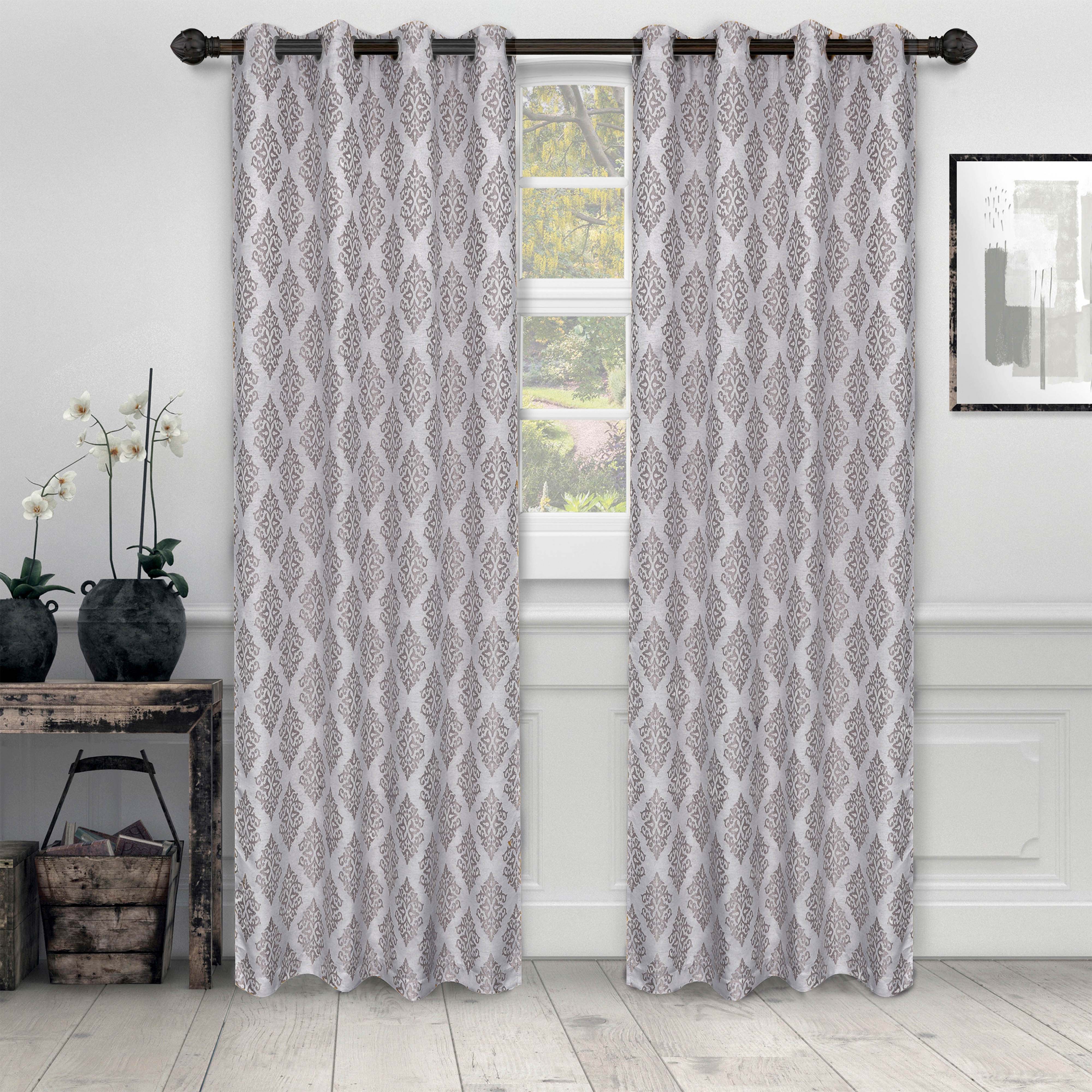 Venetian Damask Jacquard Curtain Panels, Set of 2 - Omnigoodsstore