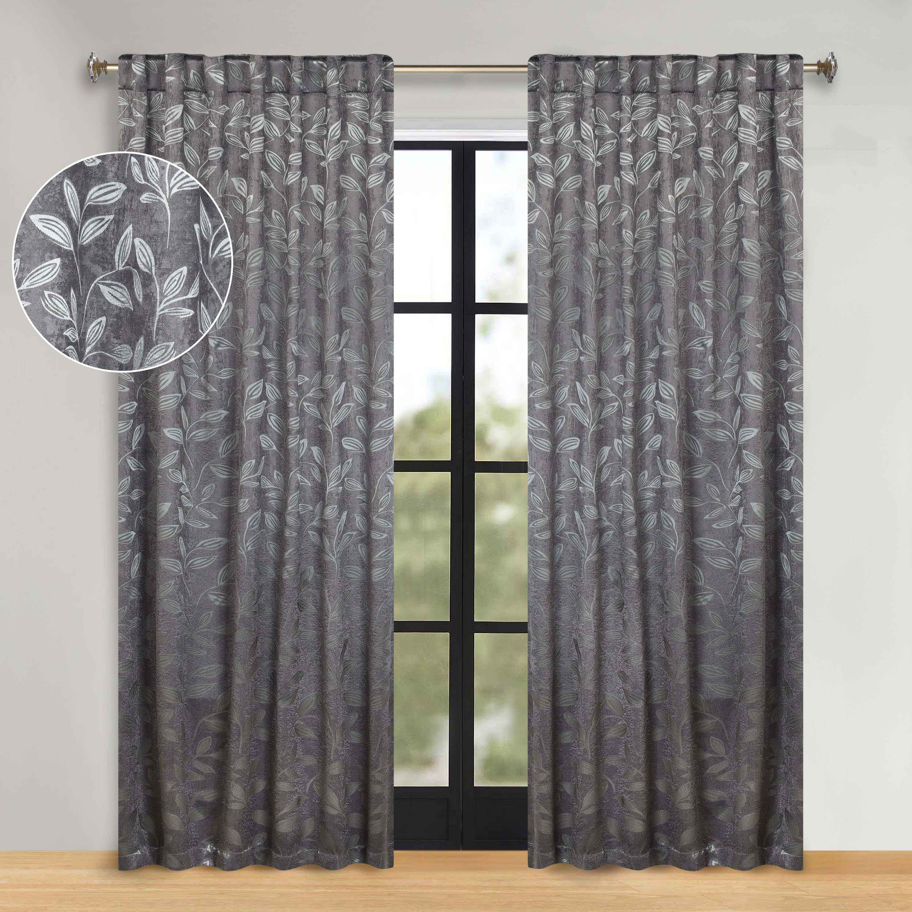 Superior Leaves Room Darkening Back Tab Blackout Curtains Panel Set - Omnigoodsstore