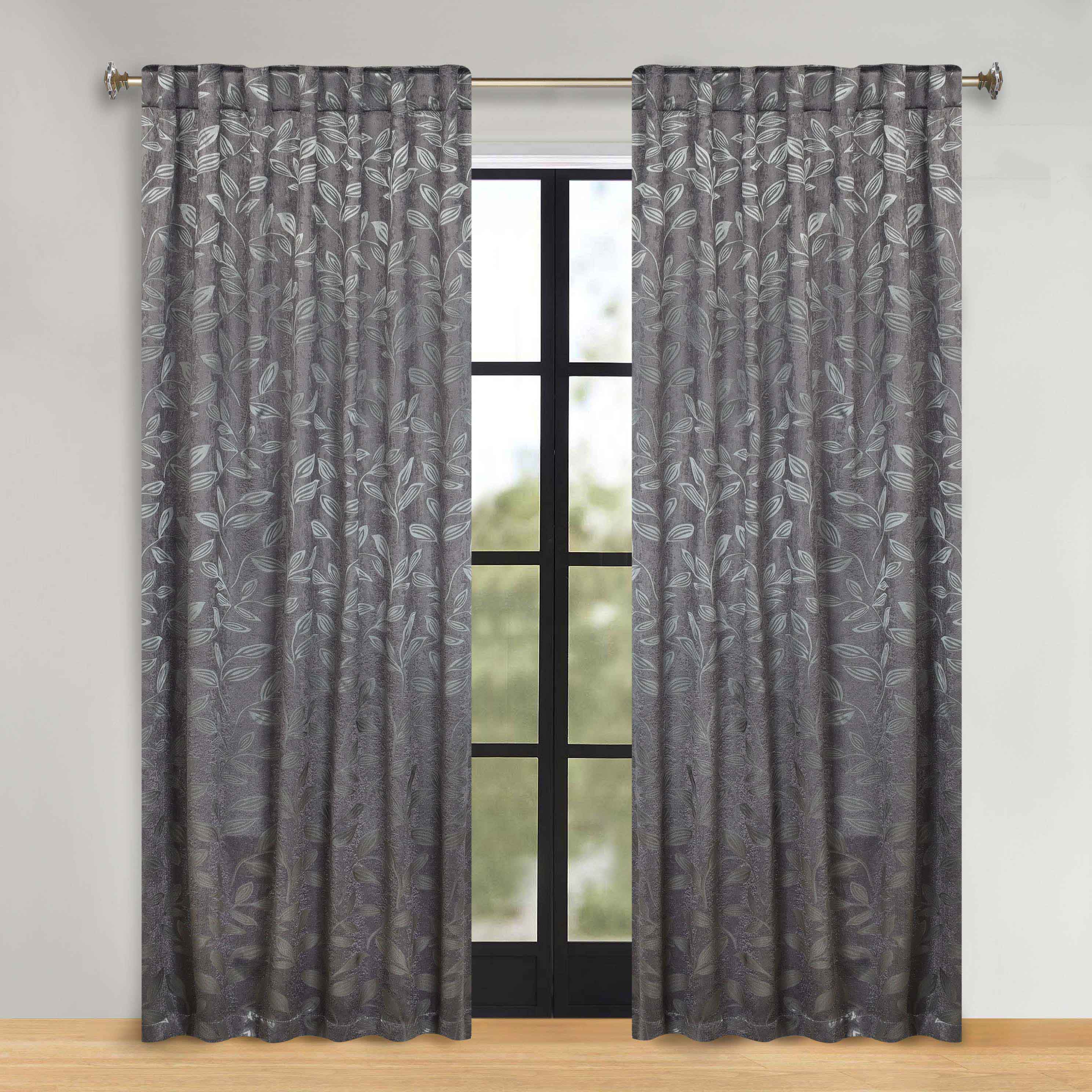 Superior Leaves Room Darkening Back Tab Blackout Curtains Panel Set - Omnigoodsstore